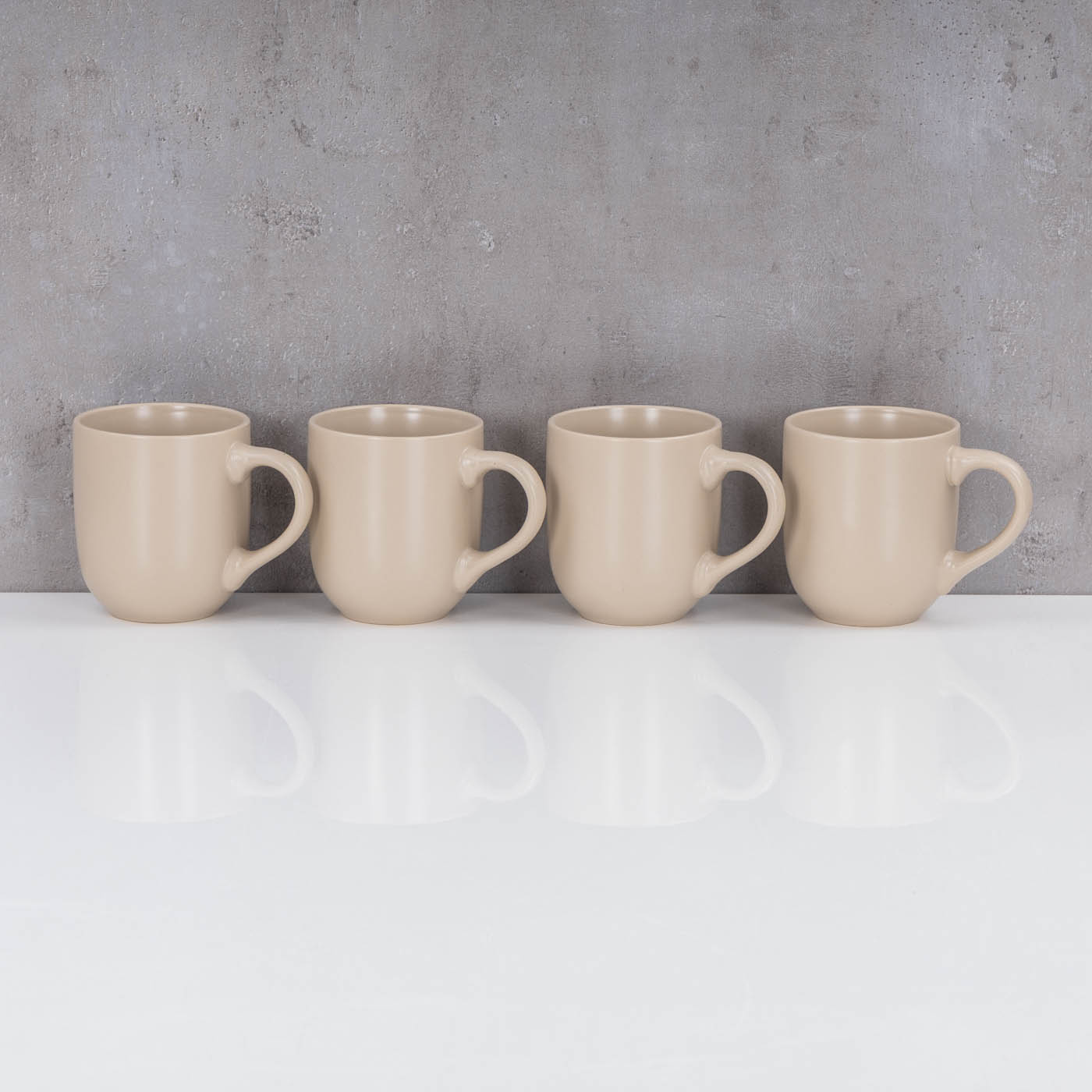 4er Set Steingut Tassen 300ml Beige Creme Kaffeetasse Kaffeebecher Sand Design