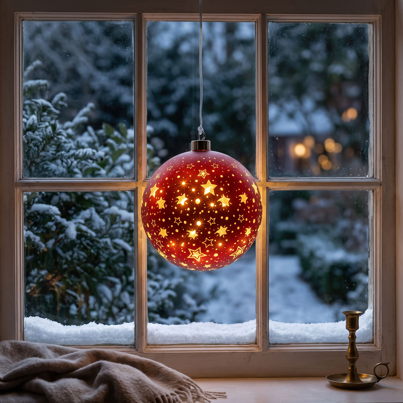 LED Deko Kugel 15cm Rot Gold Weihnachten Sterne Weihnachtskugel Hängedeko