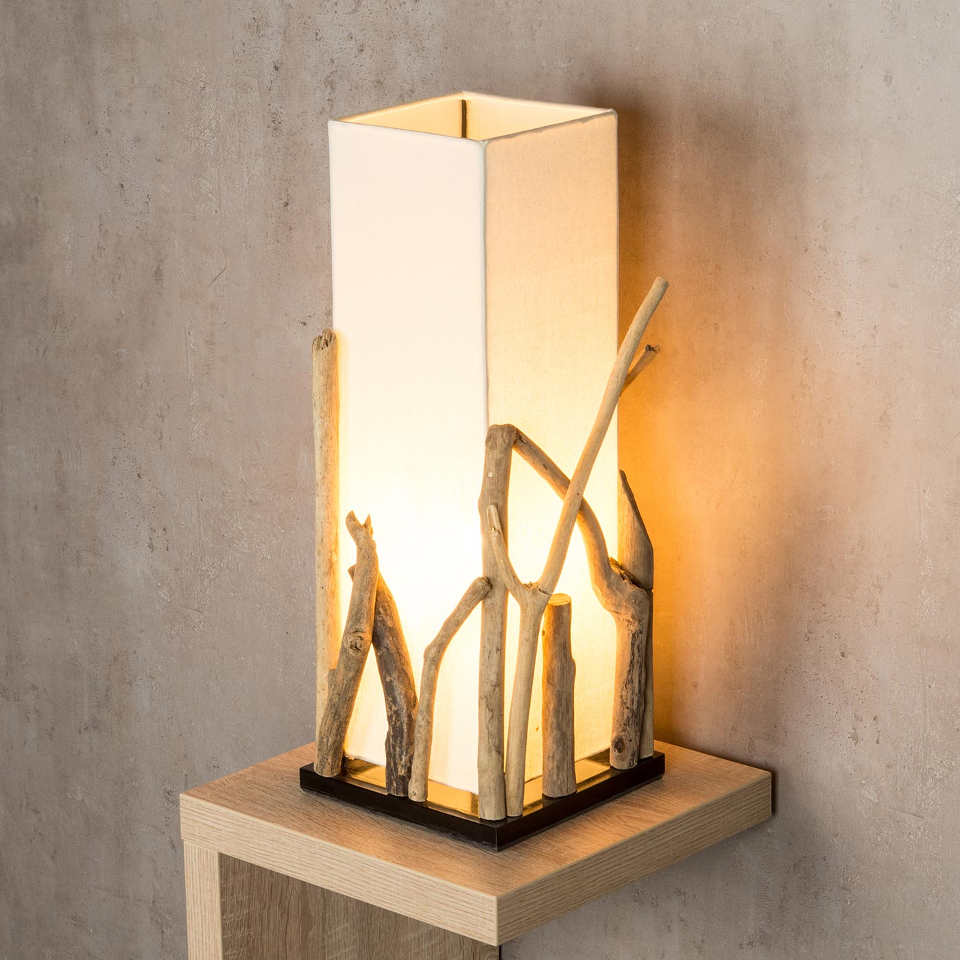levandeo Lampe Tischlampe H50cm Treibholz Holzlampe Design Tischleuchte Tischdeko