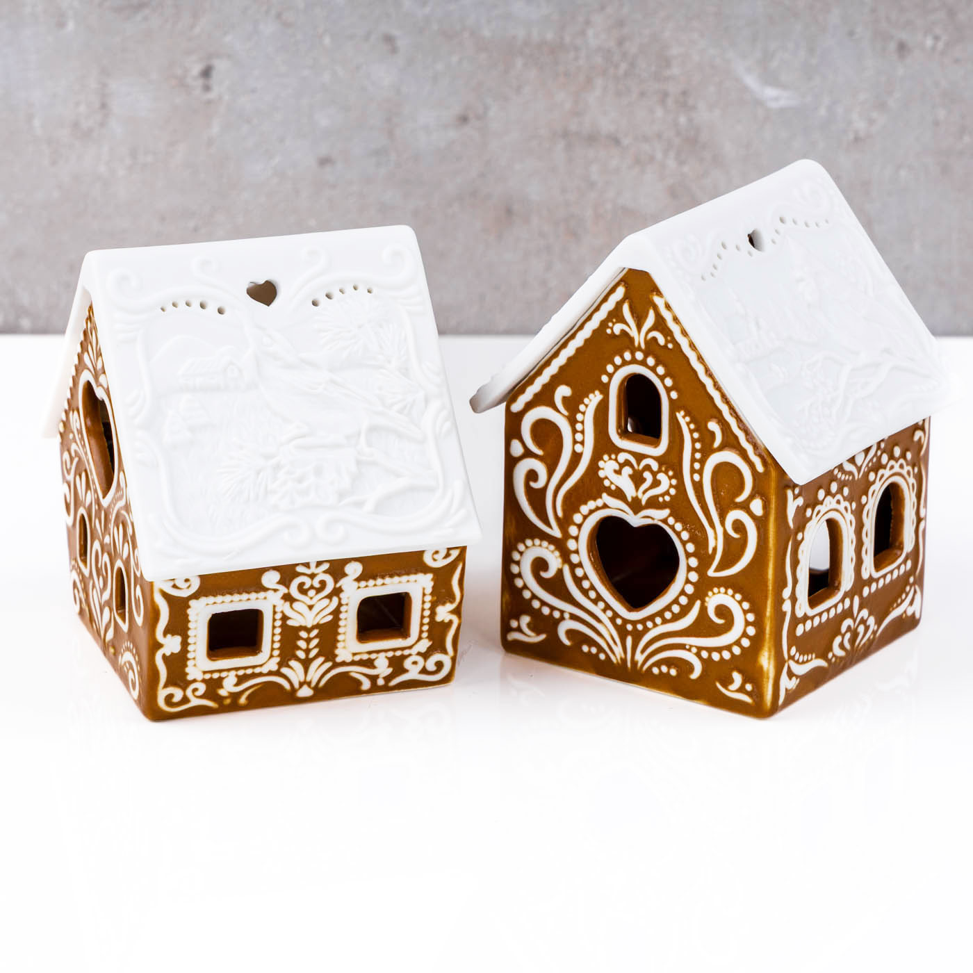 2er Set Teelichthalter Lebkuchen Haus Porzellan Kerzenhalter Weihnachten Deko