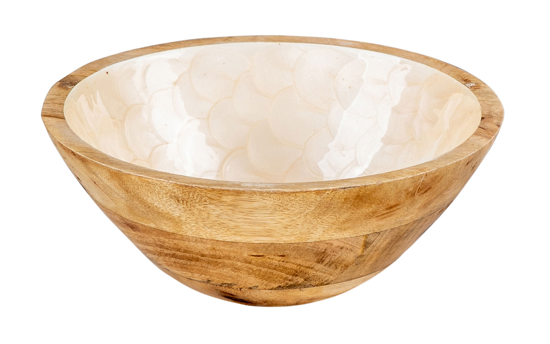 Schüssel 21cm Mango Holz Creme Perlmutt Emaille Schale Bowl Salatschüssel Deko