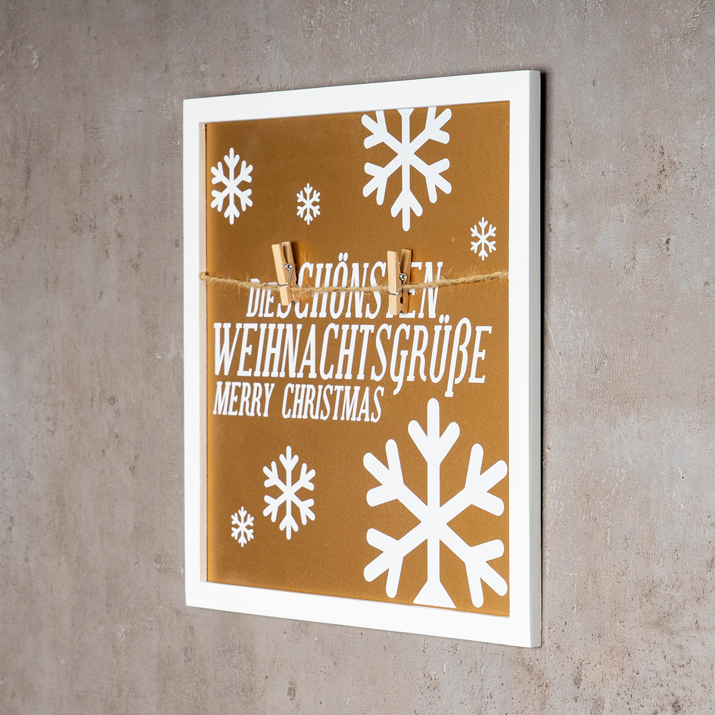 3er Set Wandbilder Je 30x30cm Weiß Gold Holz Weihnachten Sprüche Memoboard Deko