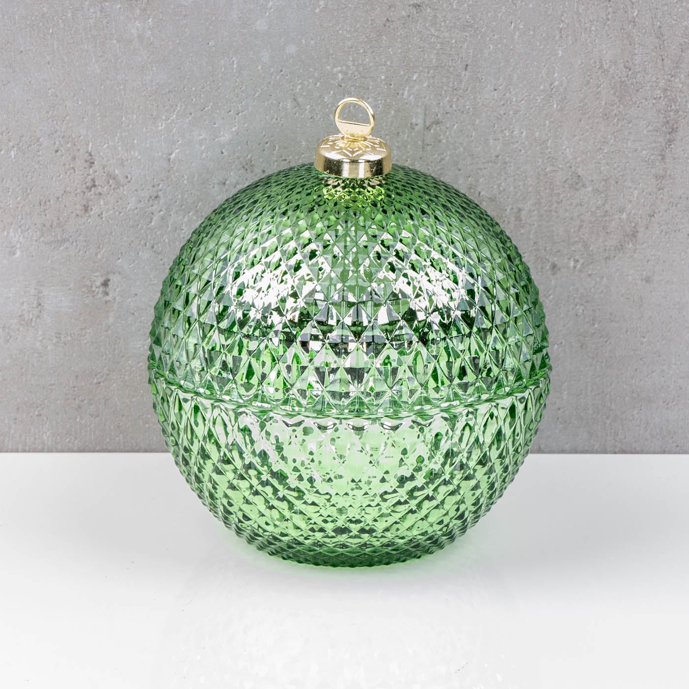 Deko Dose Weihnachten Ø13cm Weihnachtskugel Bonbon Glas Grün Tischdeko Candy Bar