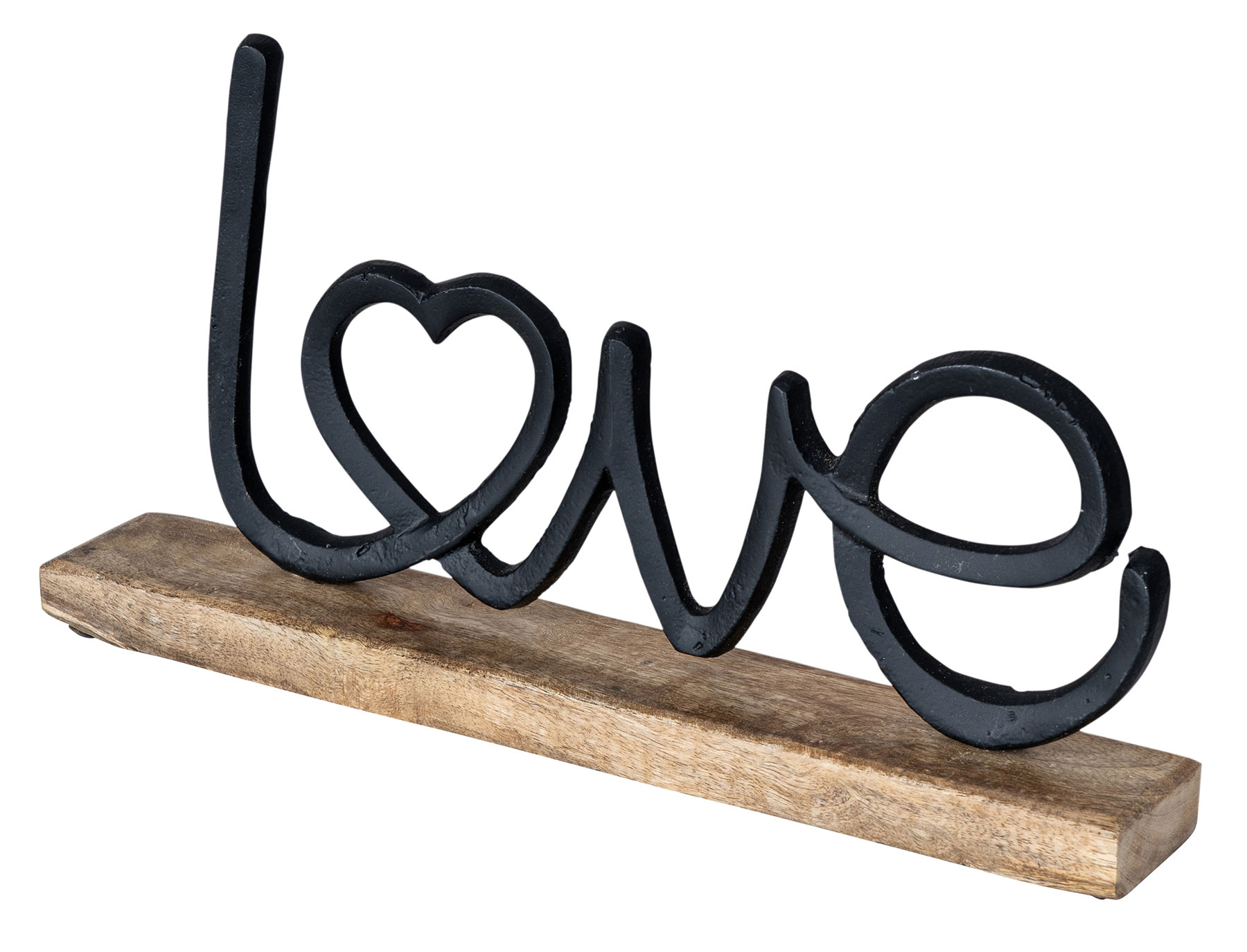 Aufsteller Schriftzug Love H17cm Metall Schwarz Holz Deko Mangoholz Tischdeko