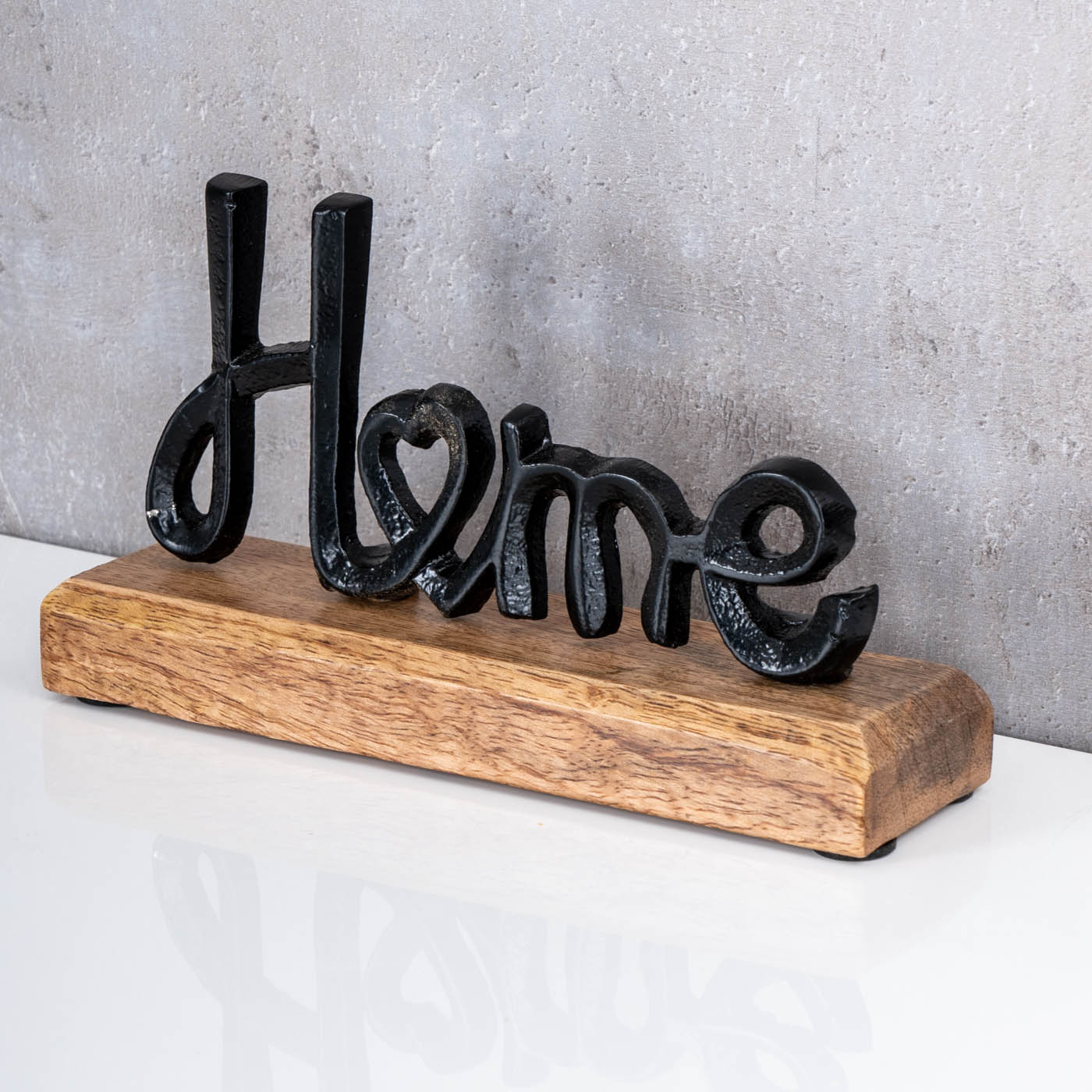 Aufsteller Home H11cm Schriftzug Schwarz Metall Holz Deko Mangoholz Tischdeko