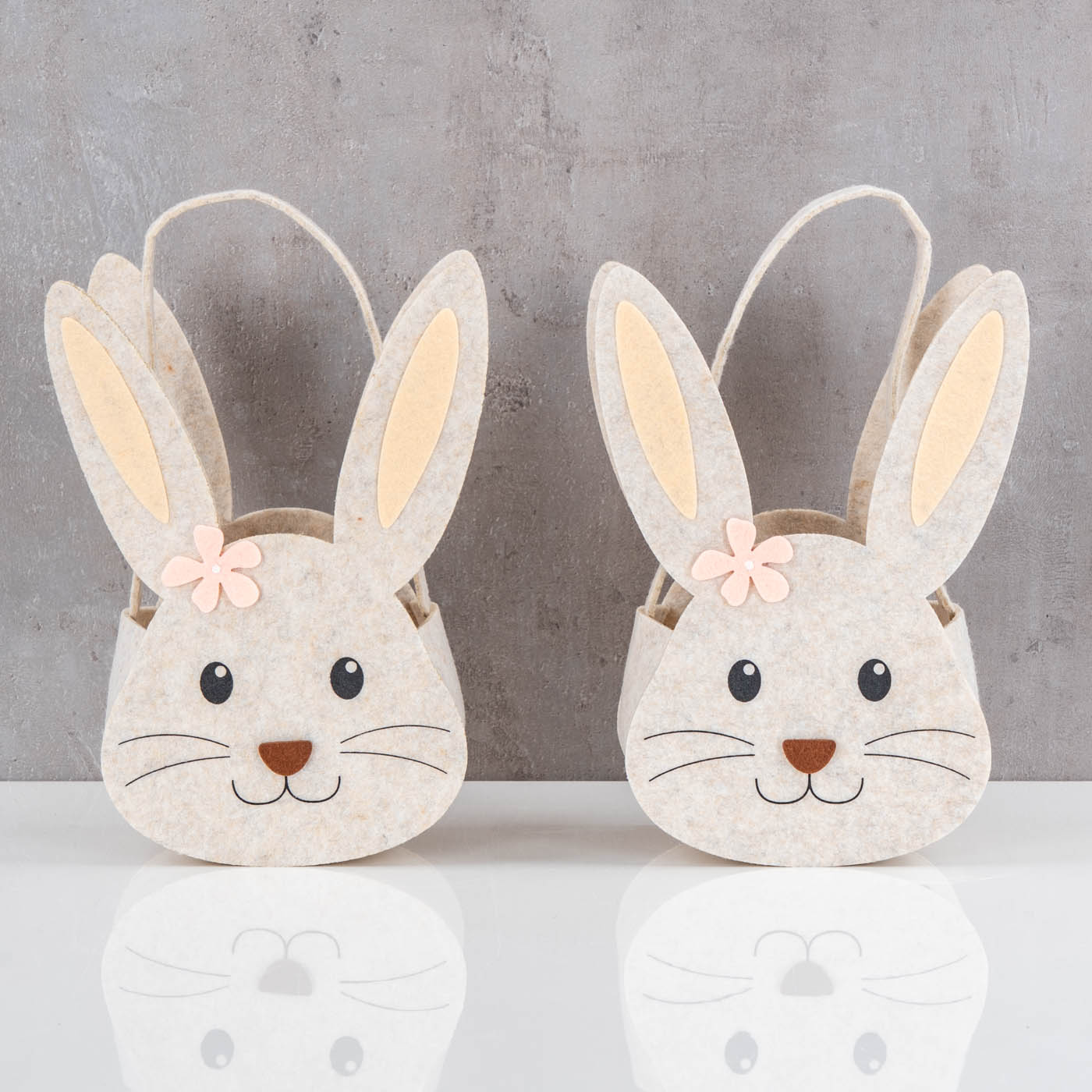 2er Set Hasenkorb Ostern Filz H30cm Grau Osterhase Osterkorb Osternest Körbchen