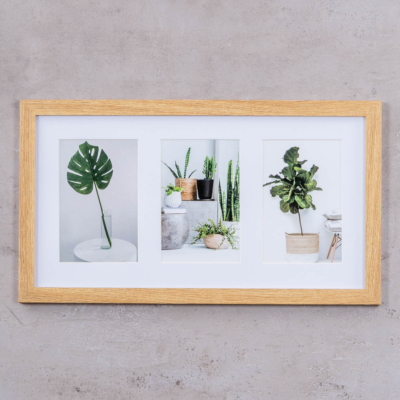 3er Set Bilderrahmen Collage 9 Fotos 10x15cm Eiche Optik MDF Passepartout Deko