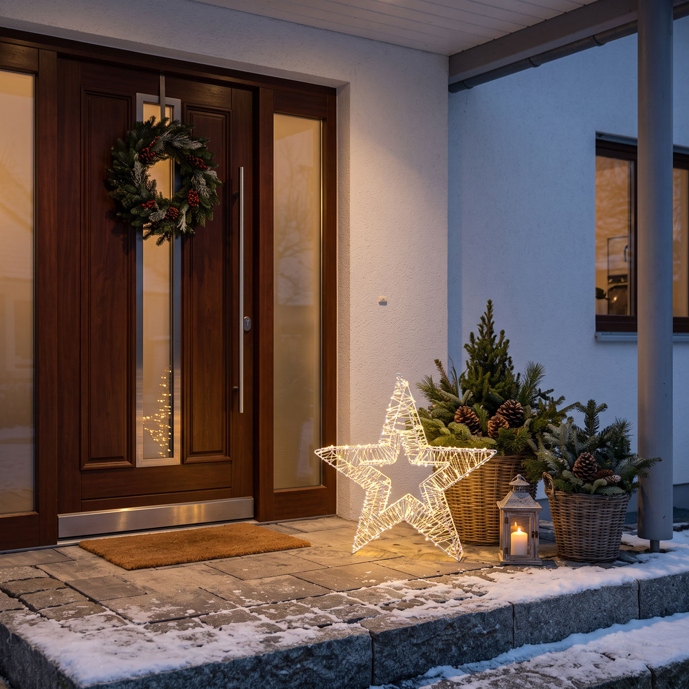 LED Drahtstern 50cm Stern Weiß Metall Weihnachtsdeko Outdoor Leuchtstern Deko