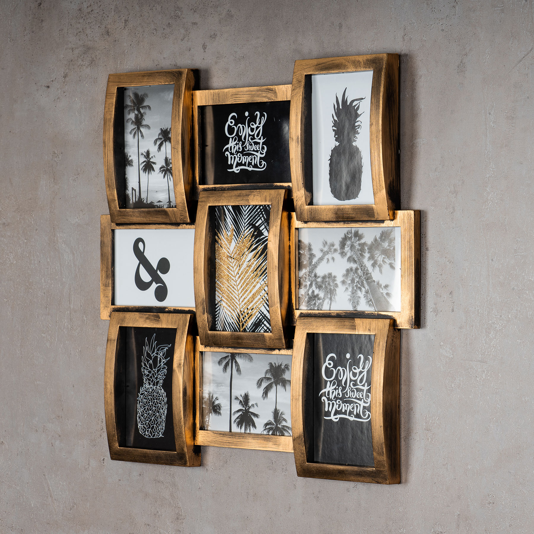 levandeo Bilderrahmen Collage 45x45cm 9 Fotos 10x15cm Kupfer Industrial Glas