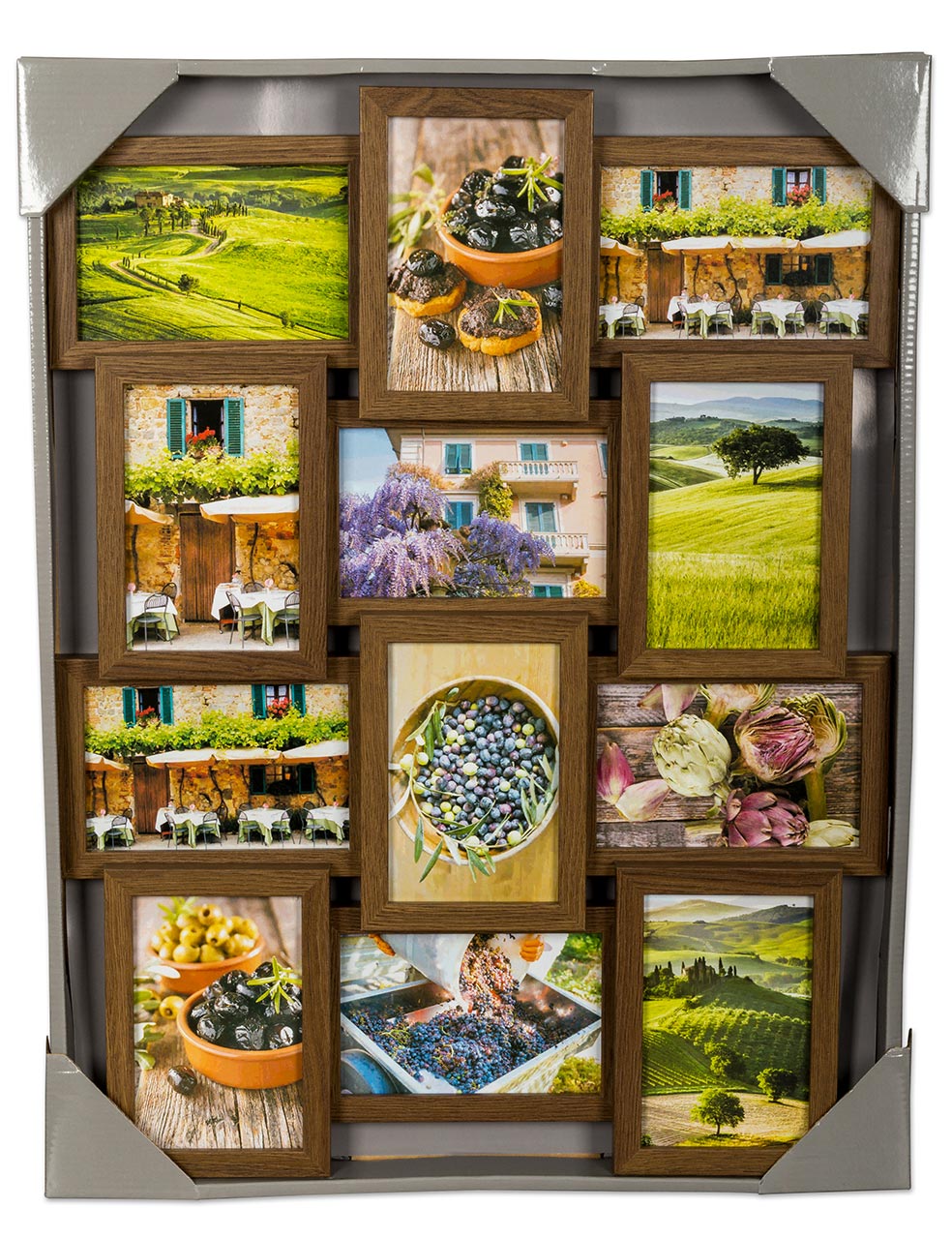 levandeo Bilderrahmen Collage 45x58cm 12 Fotos 10x15 Nussbaum MDF Holz Glas