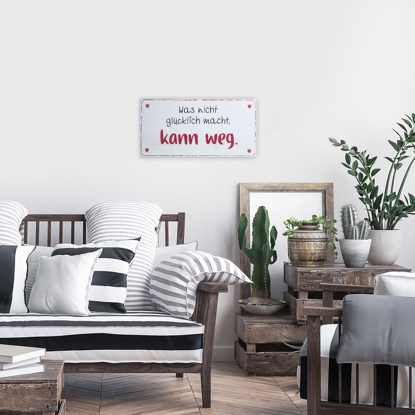 Wandbild 40x20cm Glücklich Glück Spruch Deko Wandschild Geschenk Bild Wanddeko