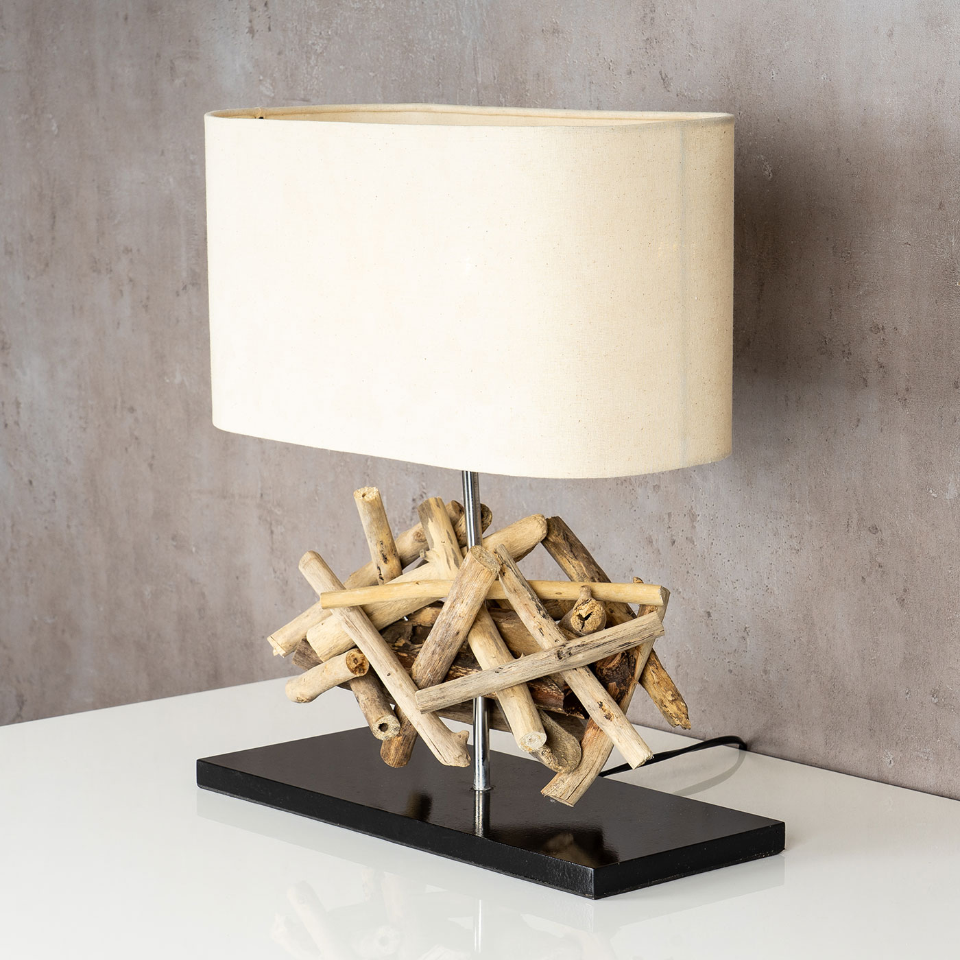 Tischlampe Höhe 42cm Treibholz Tischleuchte Holz Lampe Teakholz Deko Tischdeko