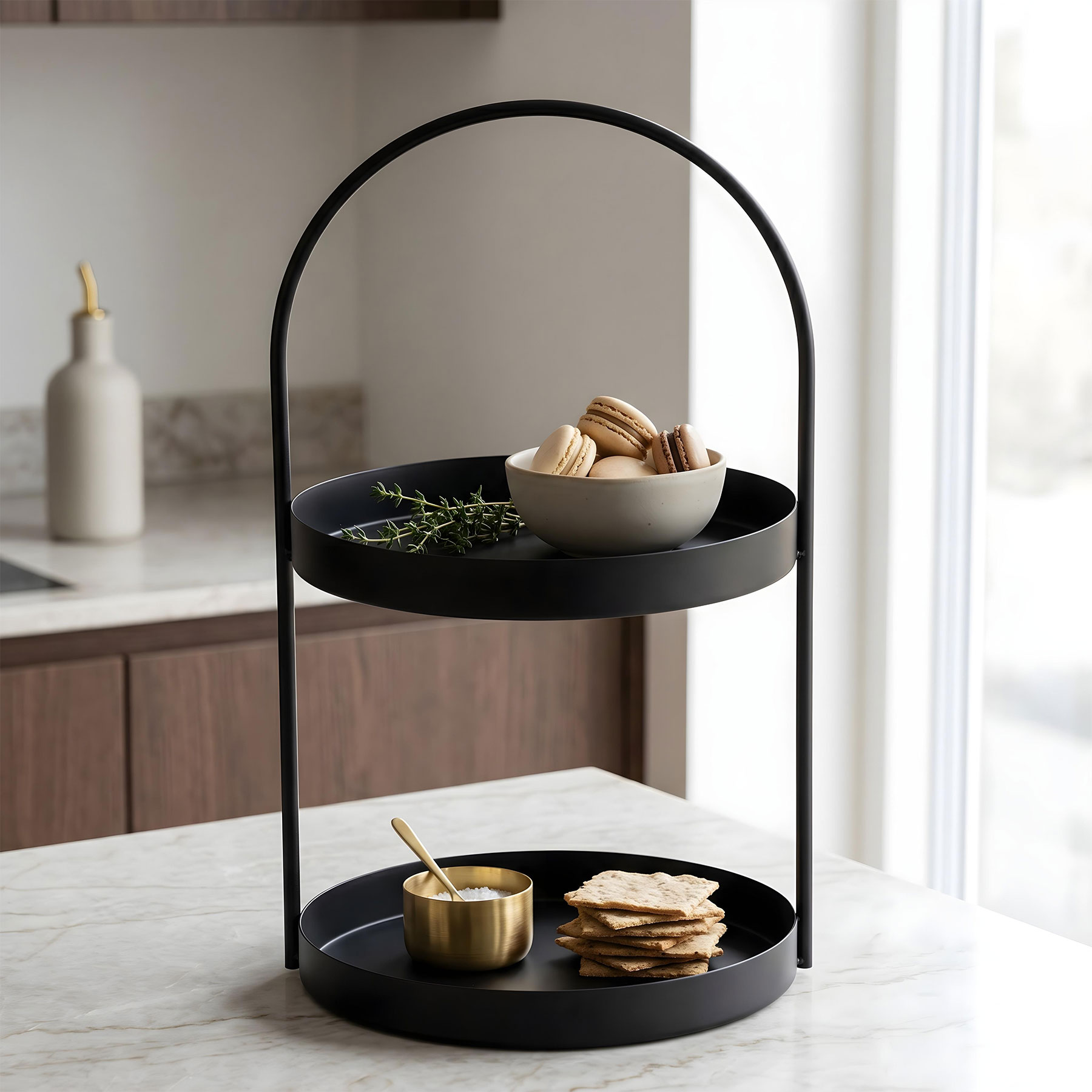 Metall Etagere Schwarz 2 Etagen H45cm Matt Servierplatte Servierständer Buffet