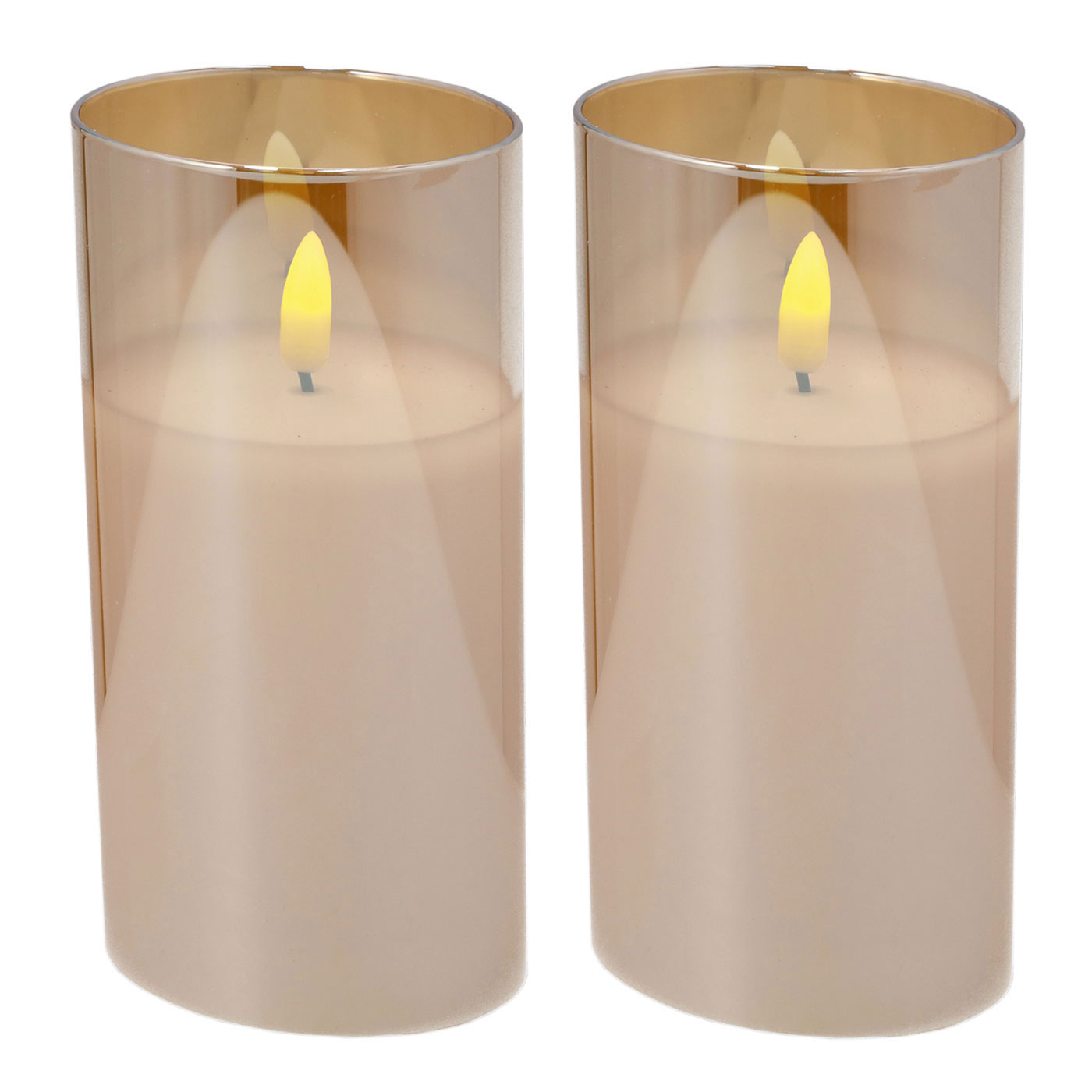 2er Set LED Kerzen Glas Gold Timer Warmweiß Stumpenkerzen Kerzenlicht Tischdeko