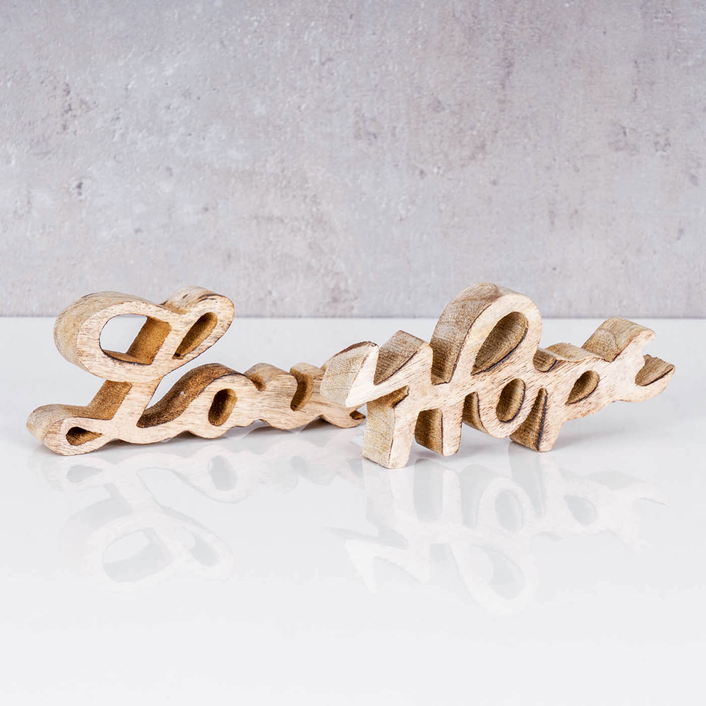 Schriftzug Set Love Hope BxH 14x7cm Braun Mango Holz Natur Deko Aufsteller Liebe