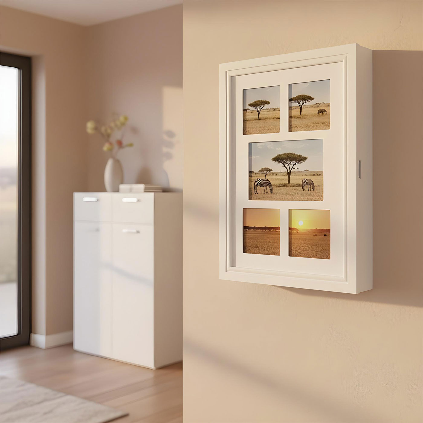 Schmuckschrank Weiß Bilderrahmen 5 Fotos MDF Holz Schmuckkasten Spiegel Wanddeko