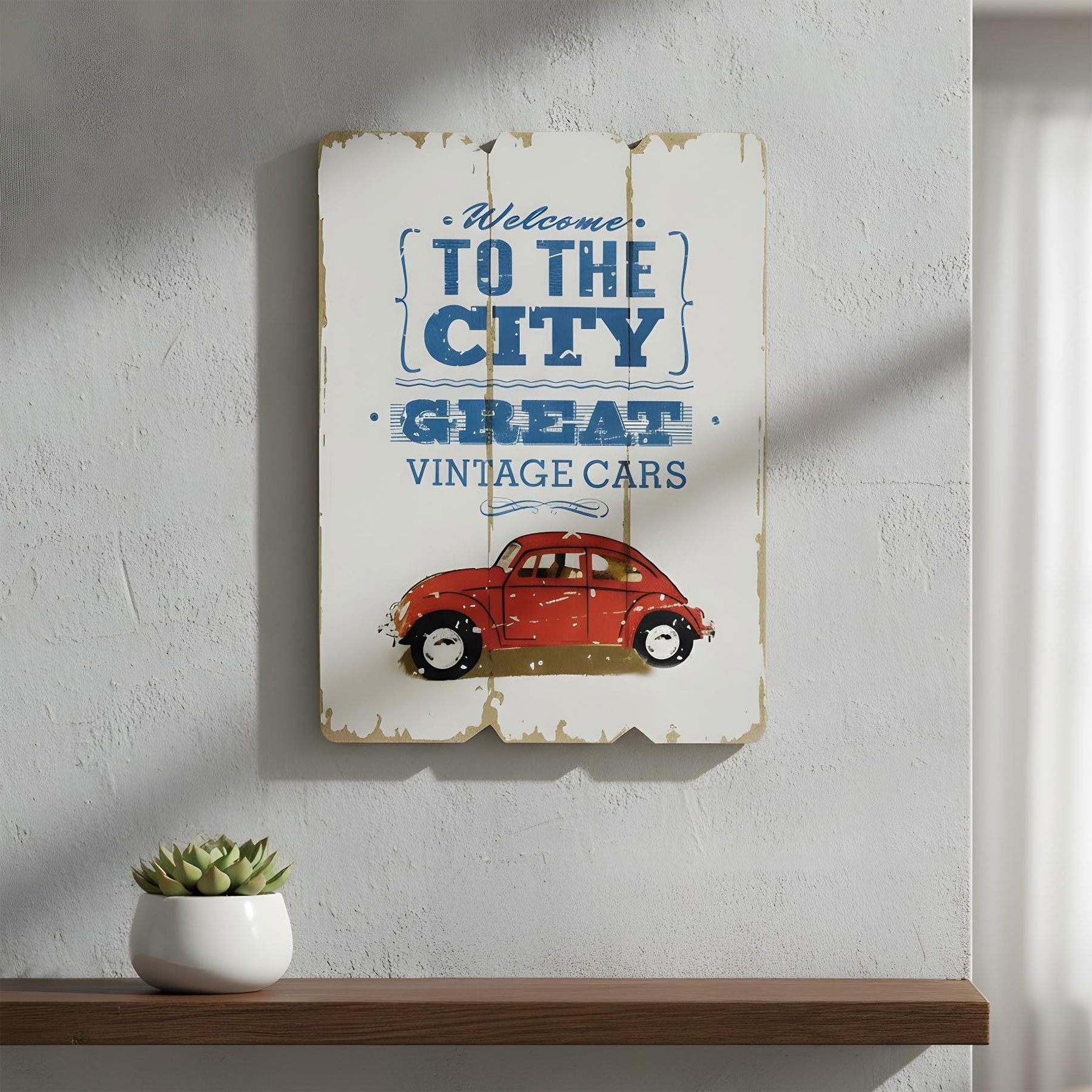 Wandbild 28x21cm Holz Weiß Welcome Oldtimer Sprüche Shabby Chic Vintage Bild