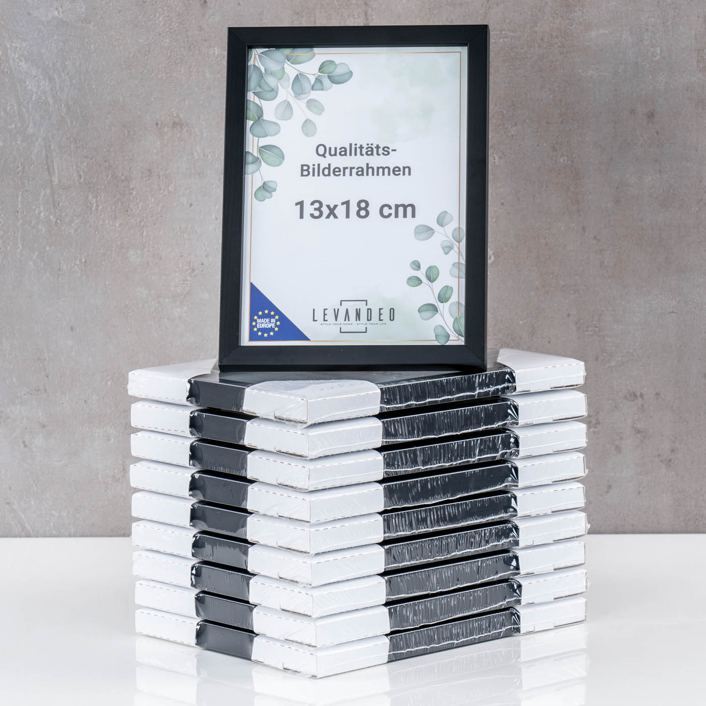 10er Set Bilderrahmen Echtholz Made in EU 13x18 Schwarz Glasscheibe Fotorahmen