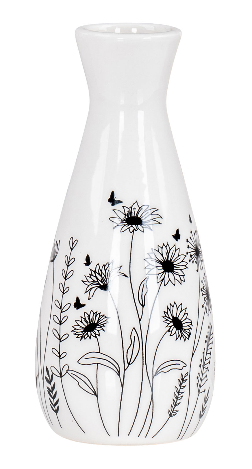 Blumenvase H16cm Schwarz Weiß Dekovase Frühling Blumenwiese Ostern Deko Vase