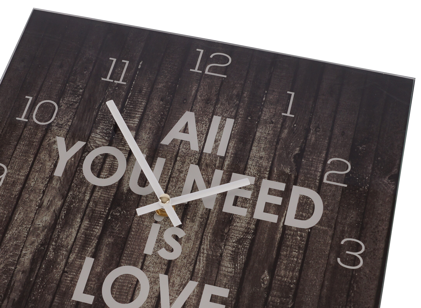 Wanduhr aus Glas 30x30cm Uhr als Glasbild Love Liebe Schriftzug Deko