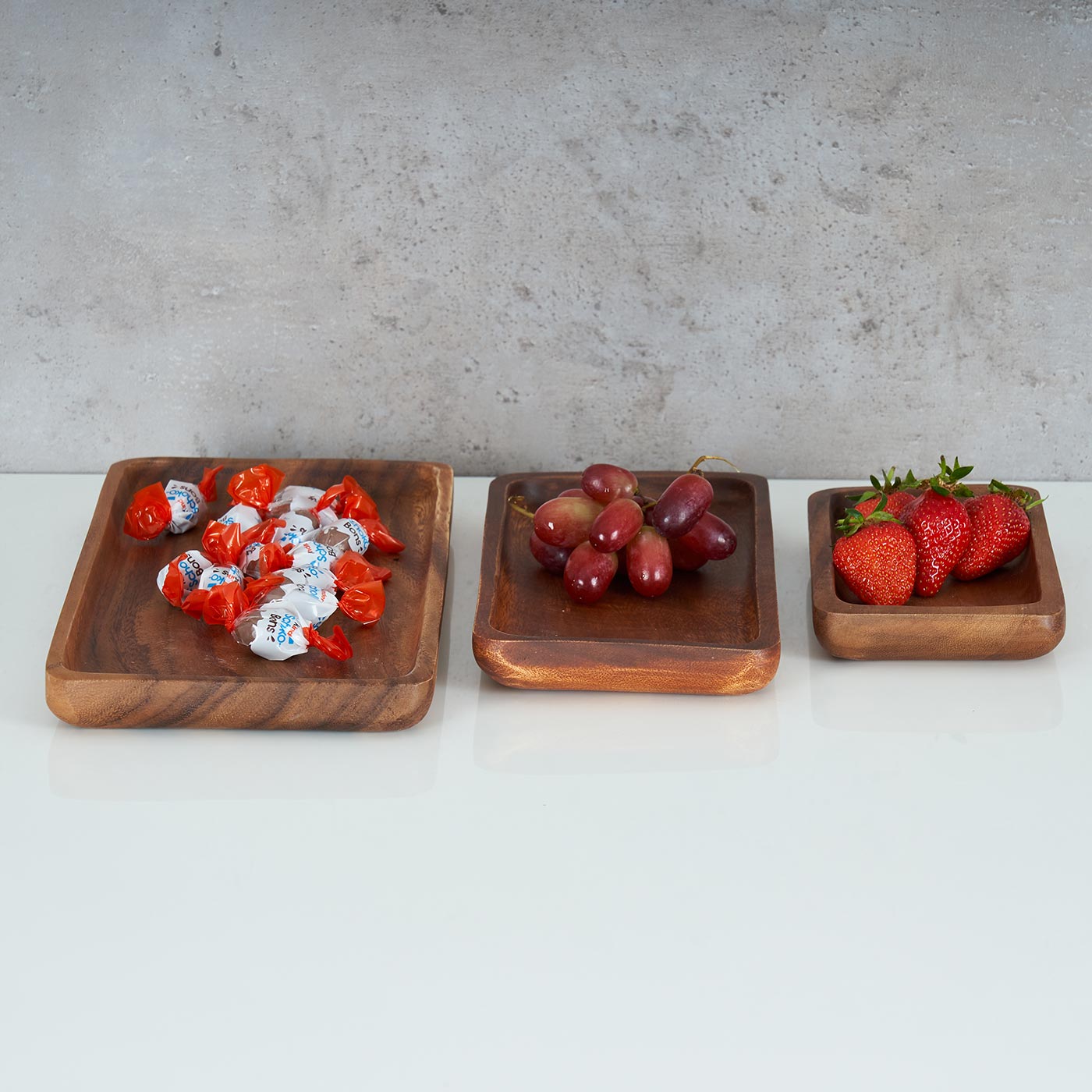 3er Set Tablett rechteckig Holz Akazienholz Holzschale Snackschale Natur Unikat