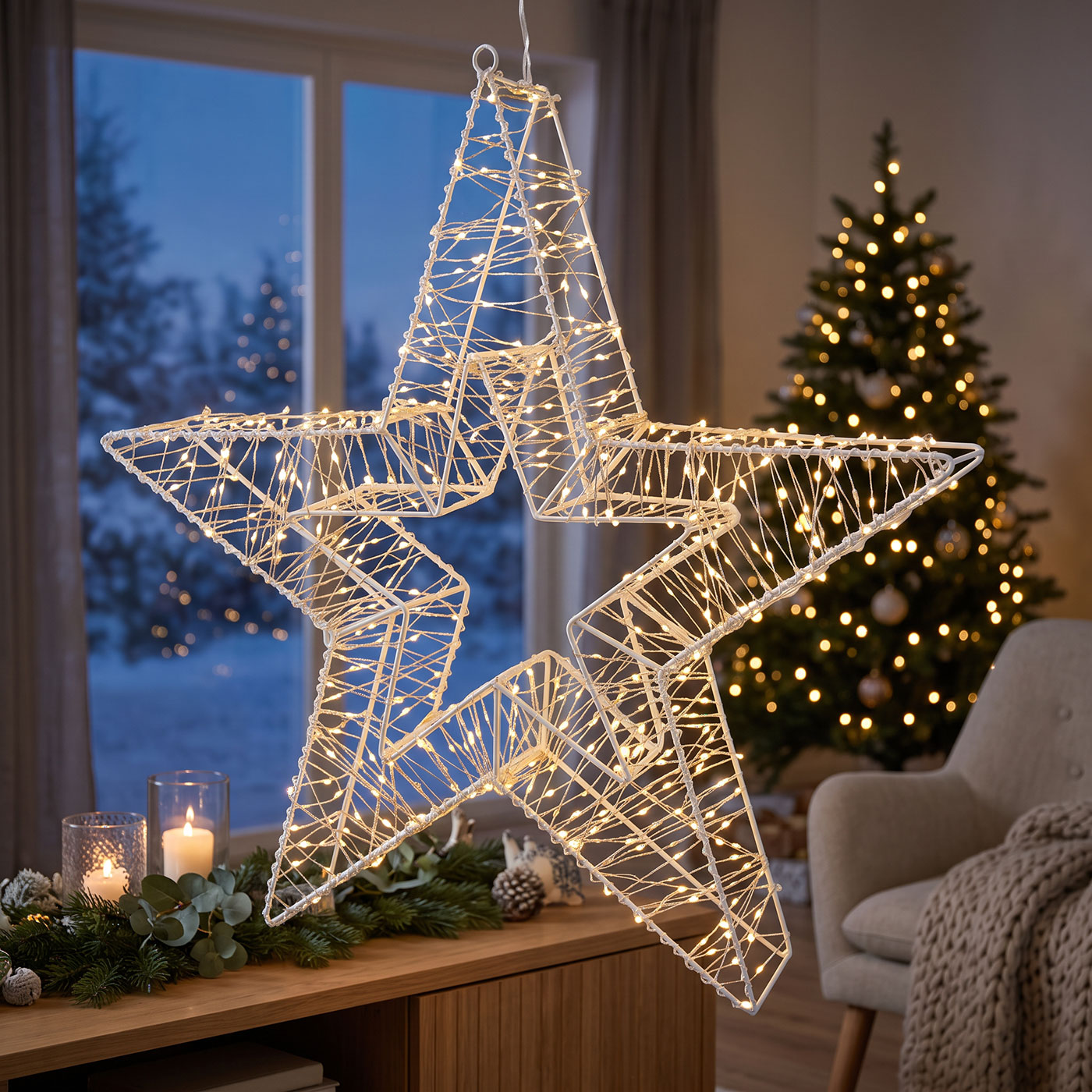 LED Drahtstern 50cm Stern Weiß Metall Weihnachtsdeko Outdoor Leuchtstern Deko
