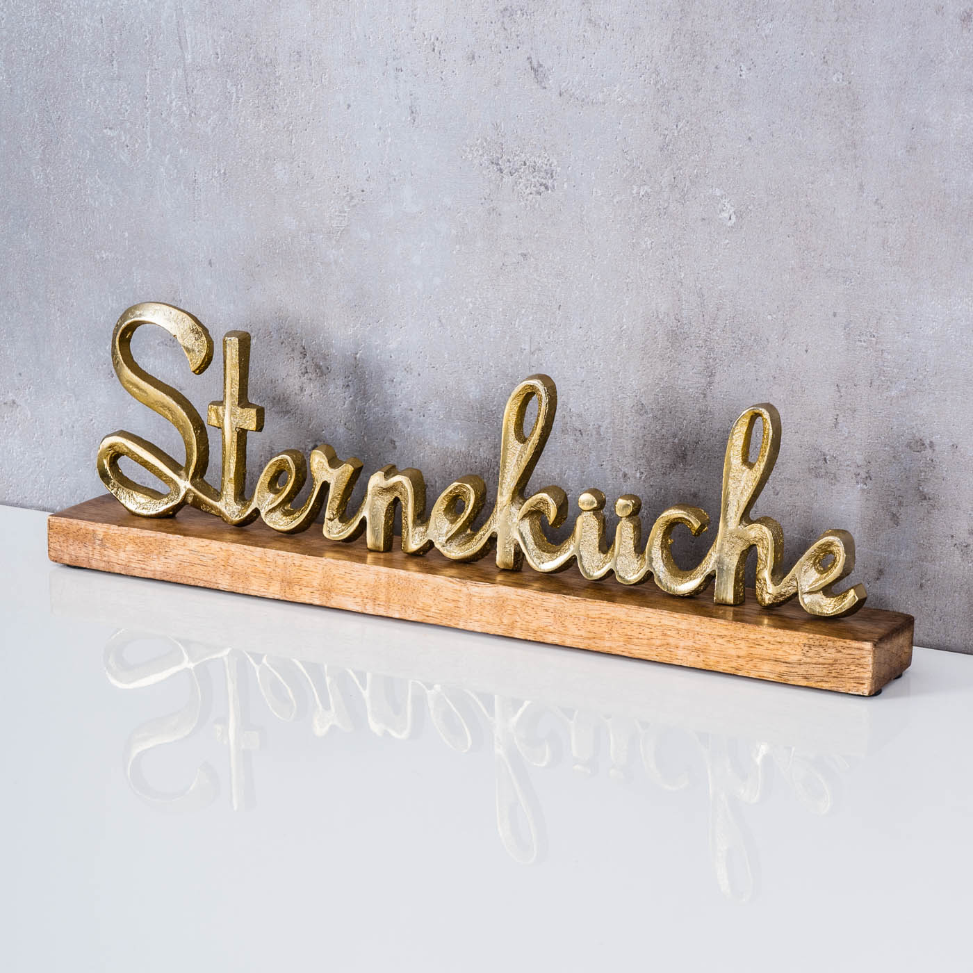 Sterneküche Schriftzug L40cm Metall Gold Mango Holz Tischdeko Deko Aufsteller