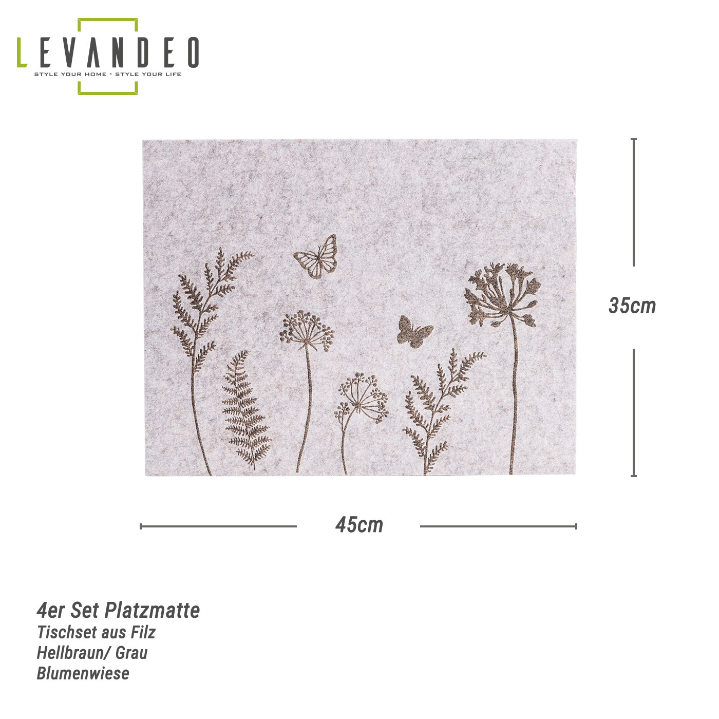 4er Set Tischset Filz 45x35cm Blumen Platzdeckchen Platzset Frühling Tischdeko