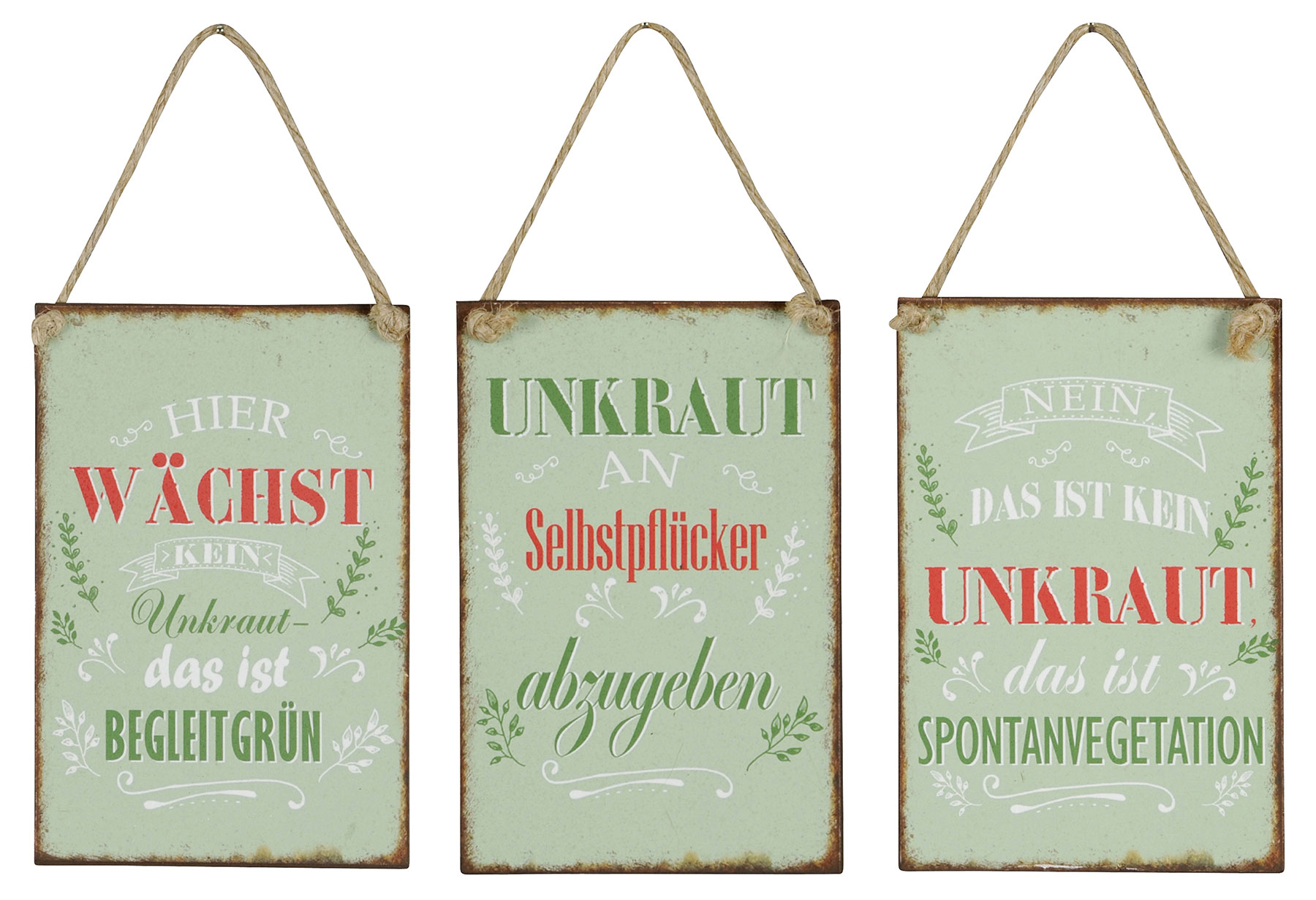 3er Set Blechschilder H15cm Sprüche Garten Unkraut Wandbild Wanddeko Deko Schild