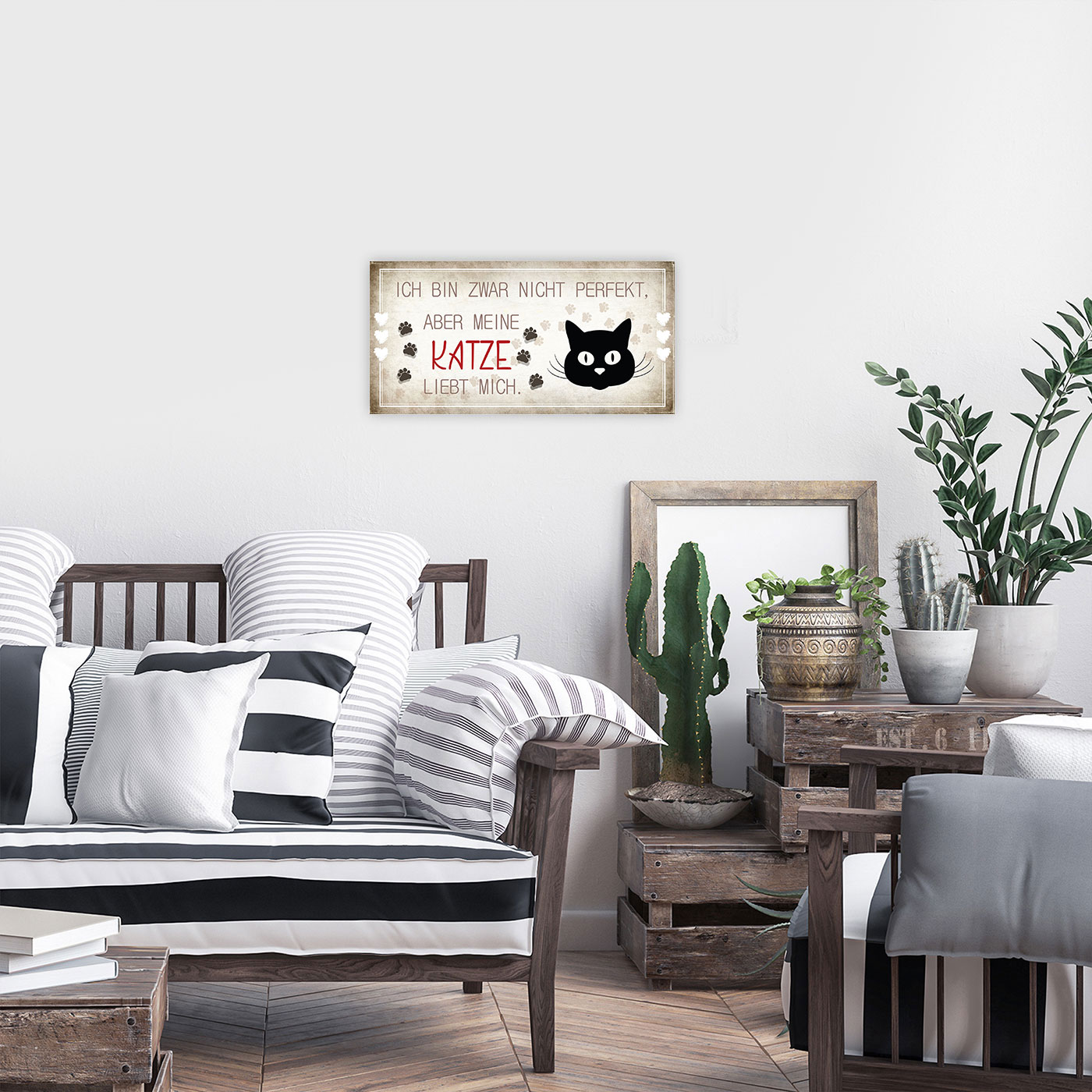 Wandbild 40x20cm Katze Spruch Deko Wandschild Katzenliebhaber Bild Wanddeko Deko