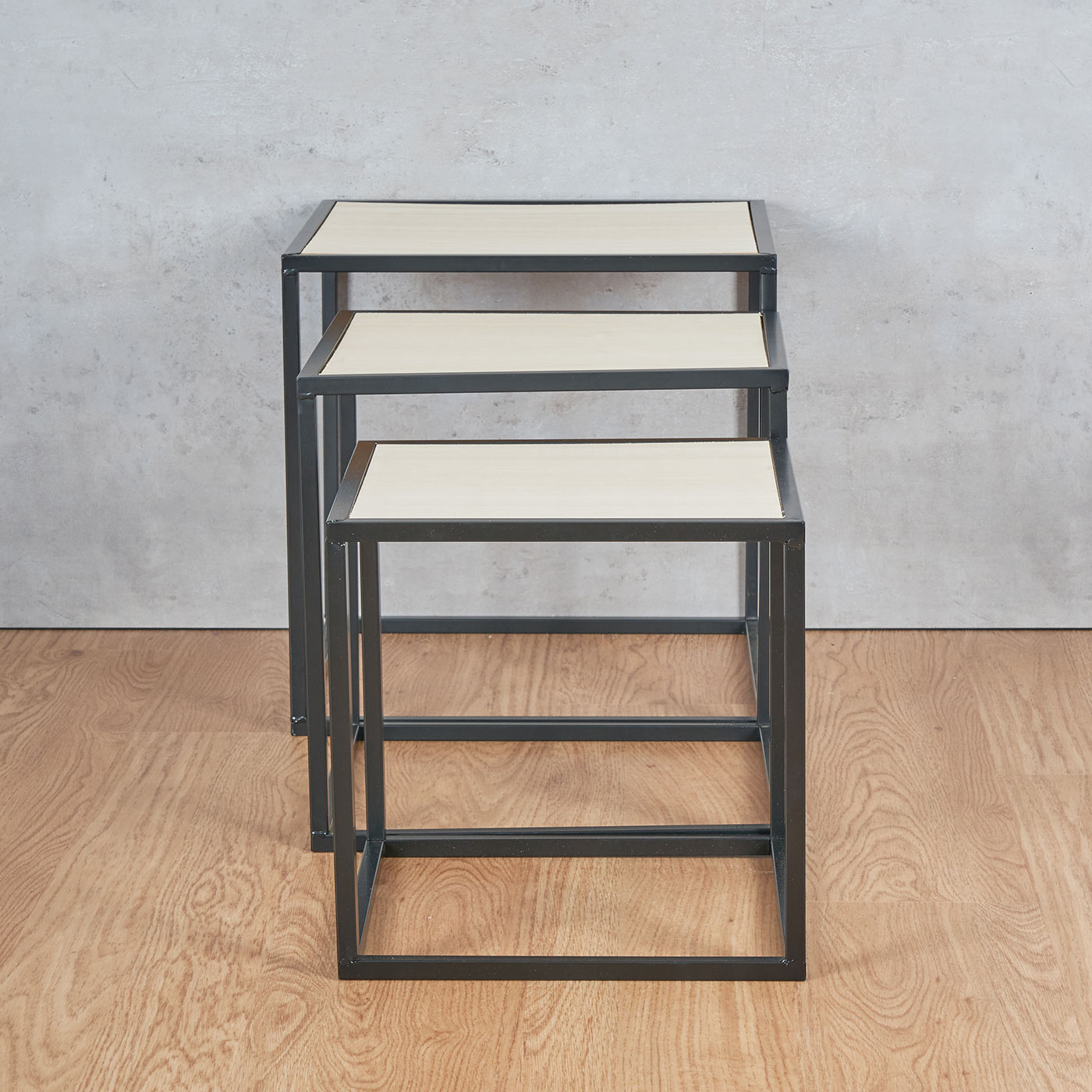 3er Set Beistelltisch Metall Schwarz Holz Cube quadratisch Couchtisch Deko Tisch