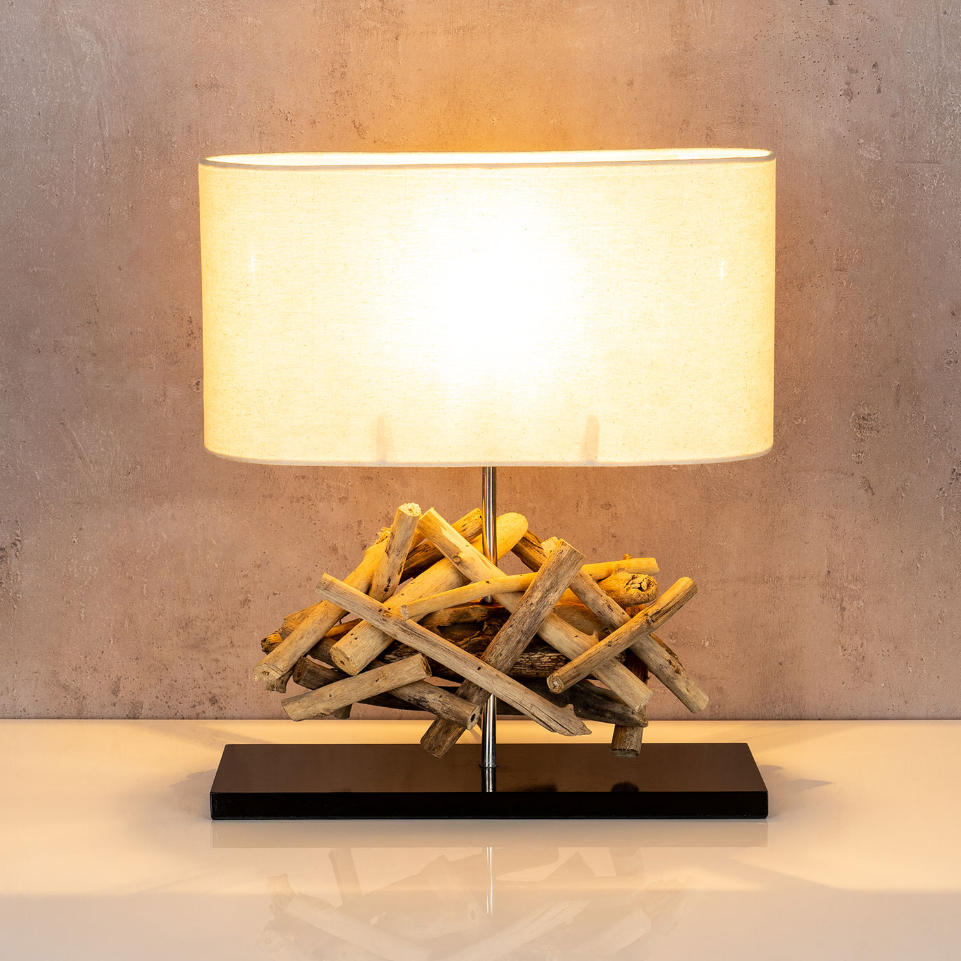 Tischlampe Höhe 42cm Treibholz Tischleuchte Holz Lampe Teakholz Deko Tischdeko