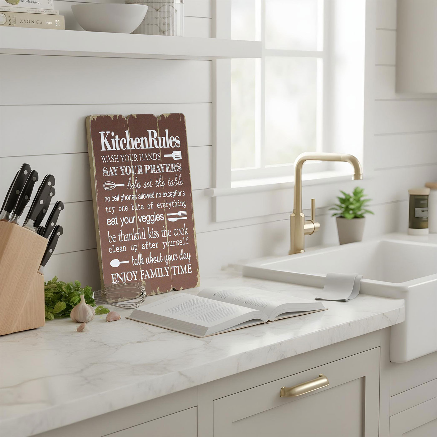 Wandbild Kitchen Rules 28x21cm Holz Braun Shabby Chic Vintage Küche Deko Schild