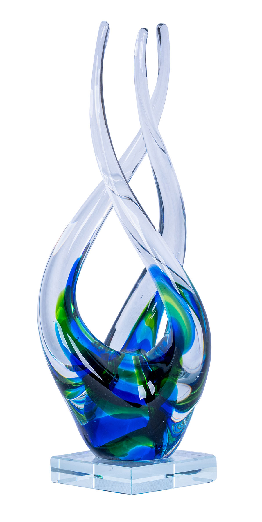 Designer Skulptur H32cm Glasskulptur Blau Grün Glasfigur Deko Glas Geschenk