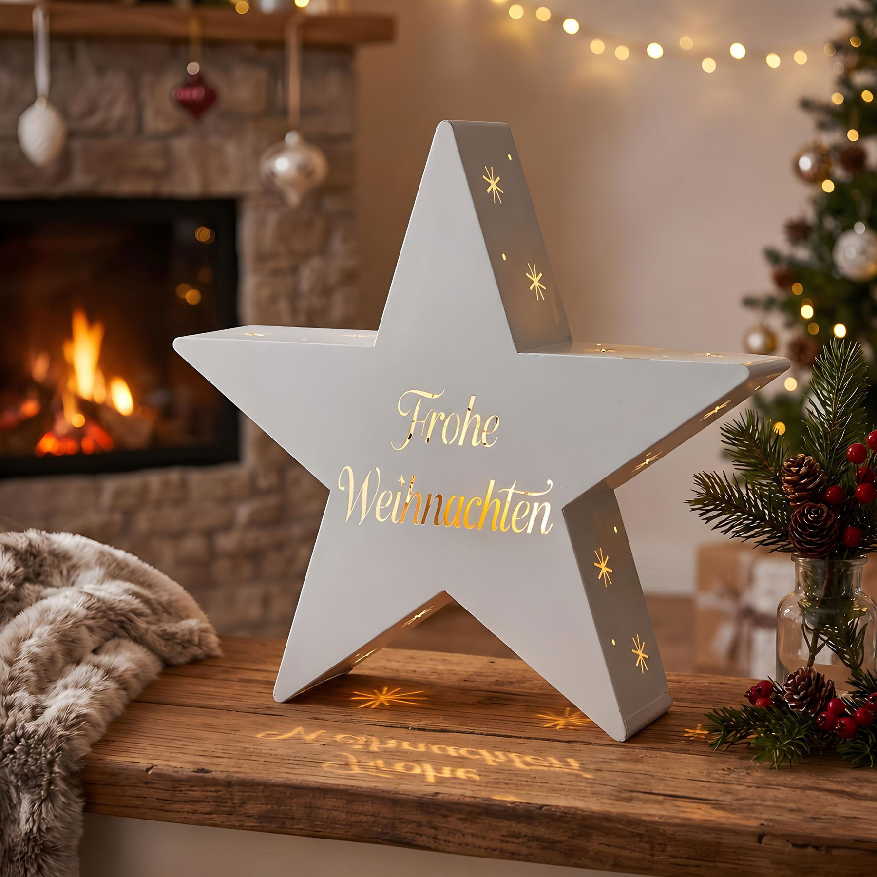 Kerzenhalter Stern H43cm Metall Windlicht Weiß Weihnachtsdeko Deko Aufsteller