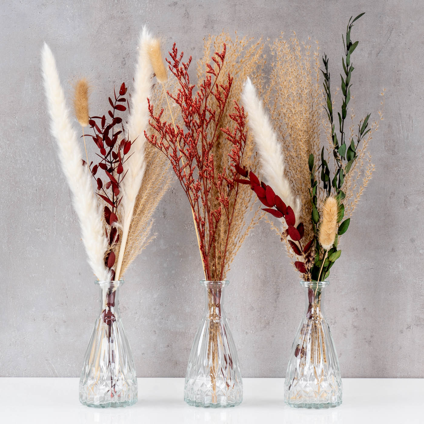 3er Set Vasen Glas H15cm Klarglas Blumenvase Tischdeko Glasvase Blumendeko
