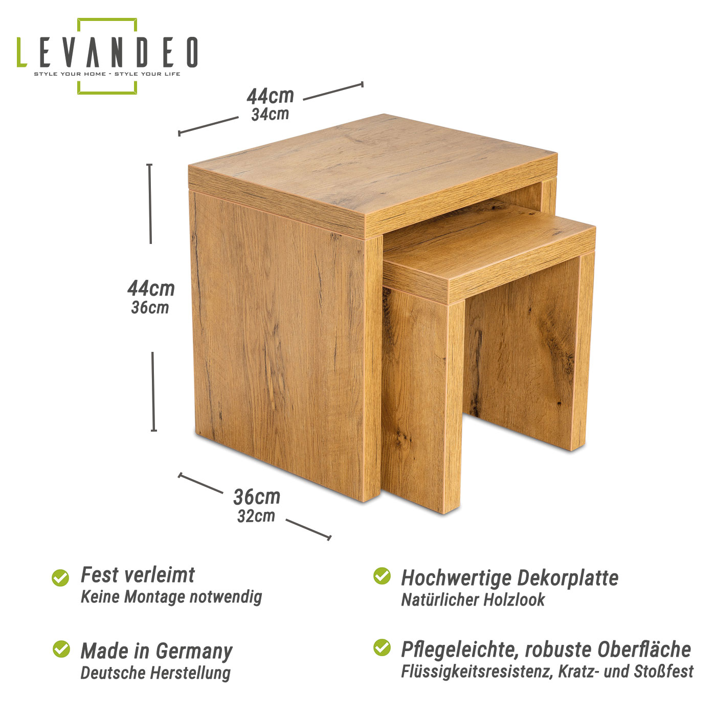 2 Satztisch Wildeiche Eiche Deutsche Herstellung Couchtisch fest verleimt