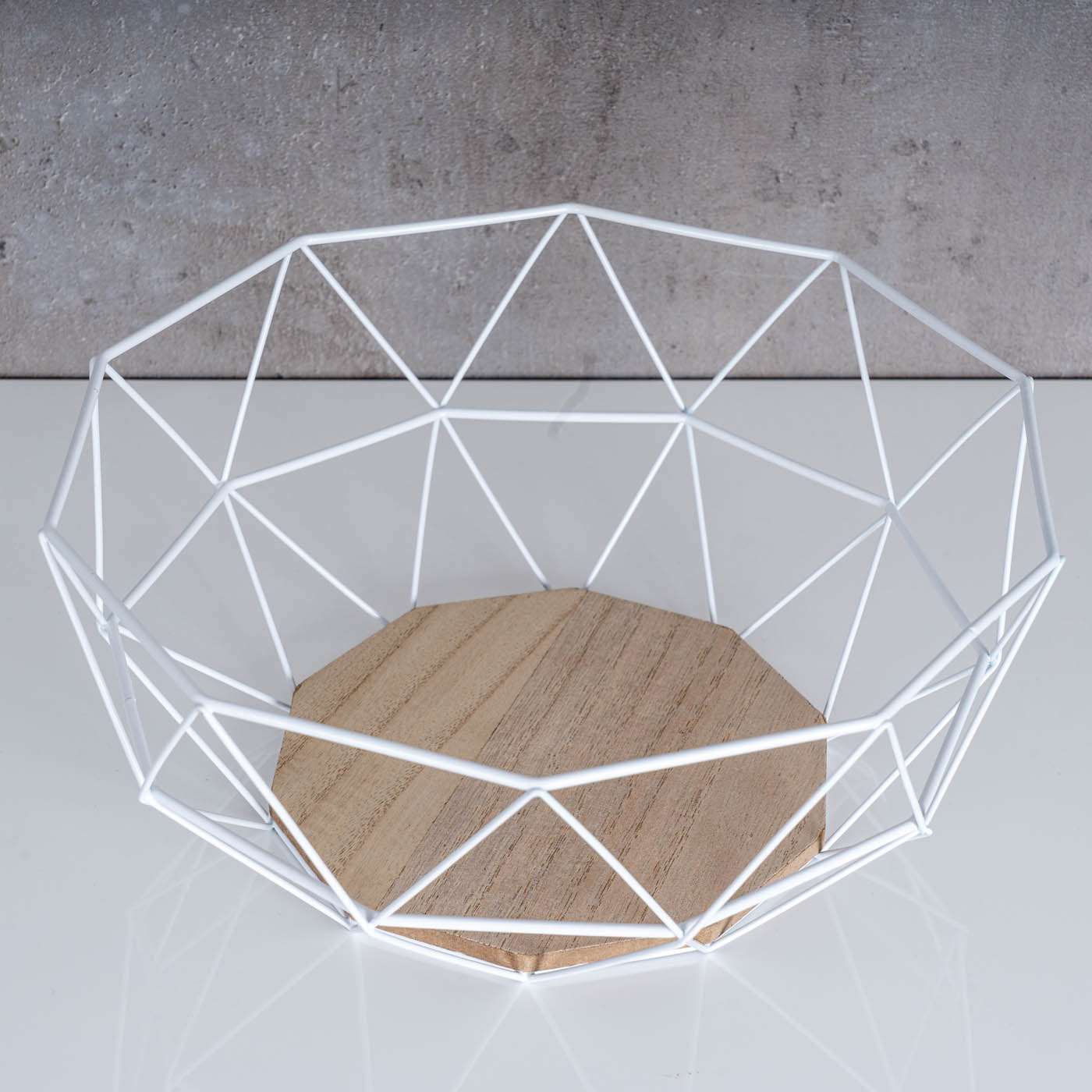 2er Set Korb Metall Weiß 26x12cm Modern Holz MDF Braun Schüssel Schale Design