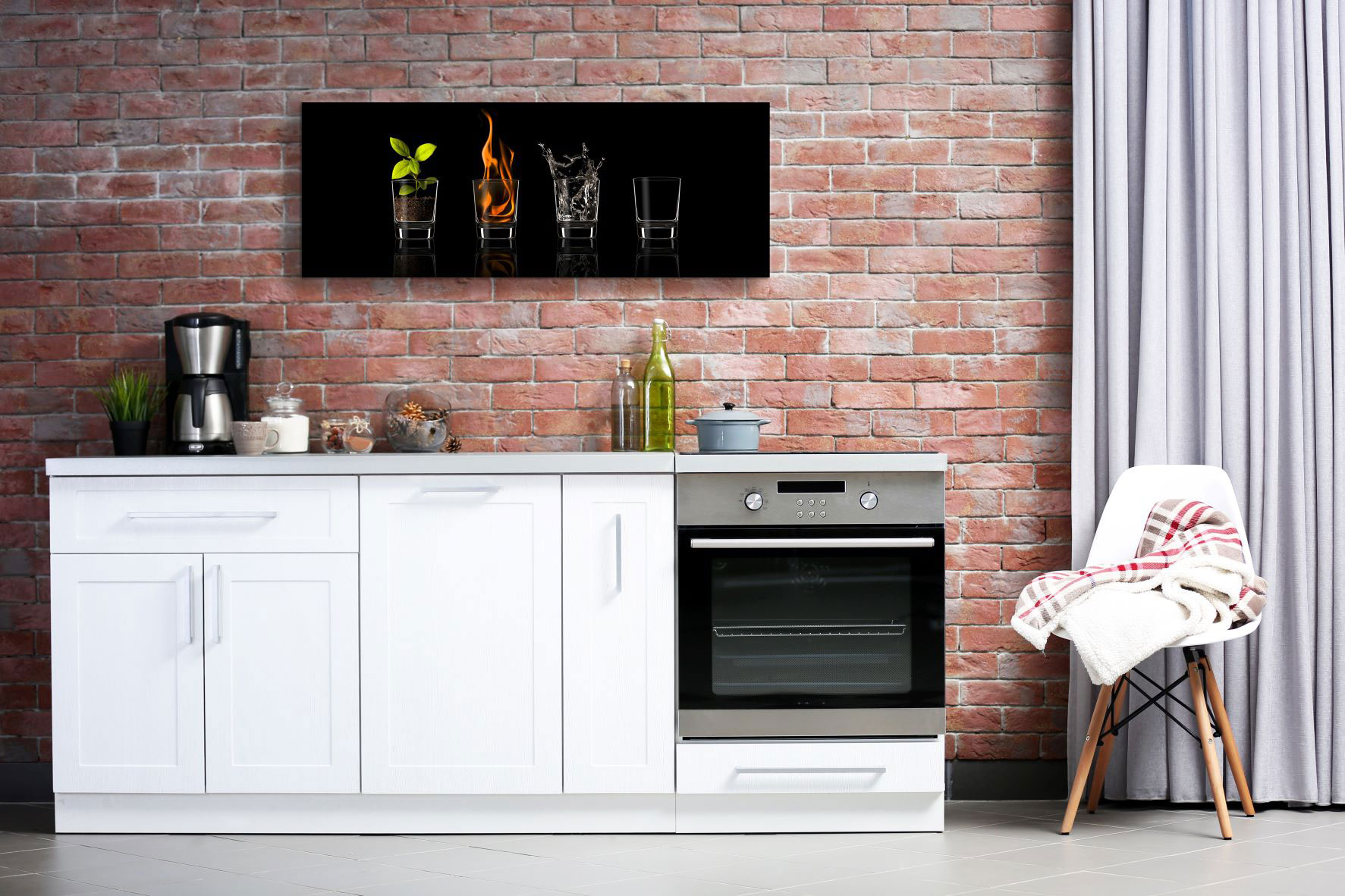 4 Elemente Wanddeko 80x30cm Aluminium Dibond Feuer Wasser Erde Luft Wandbild