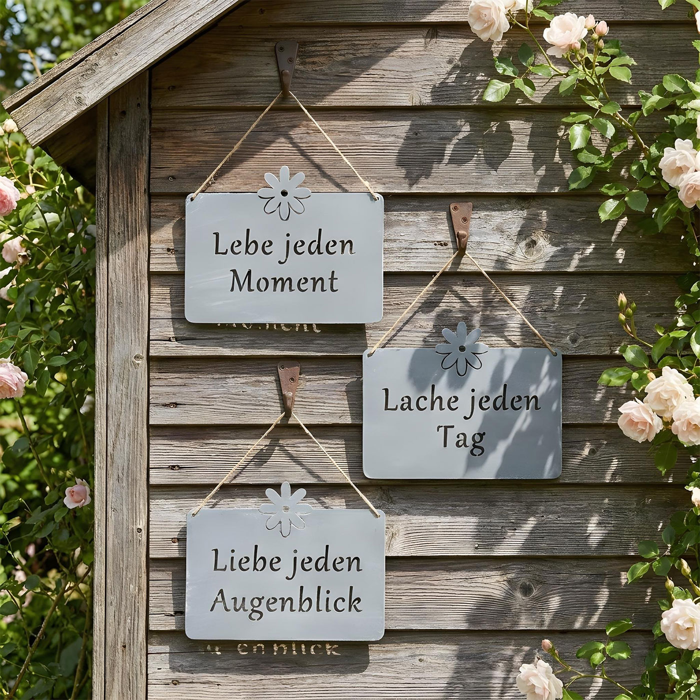 Wanddeko Metall Sprüche 3er Set Hängeschilder Betonoptik Grau Eisen Türschilder