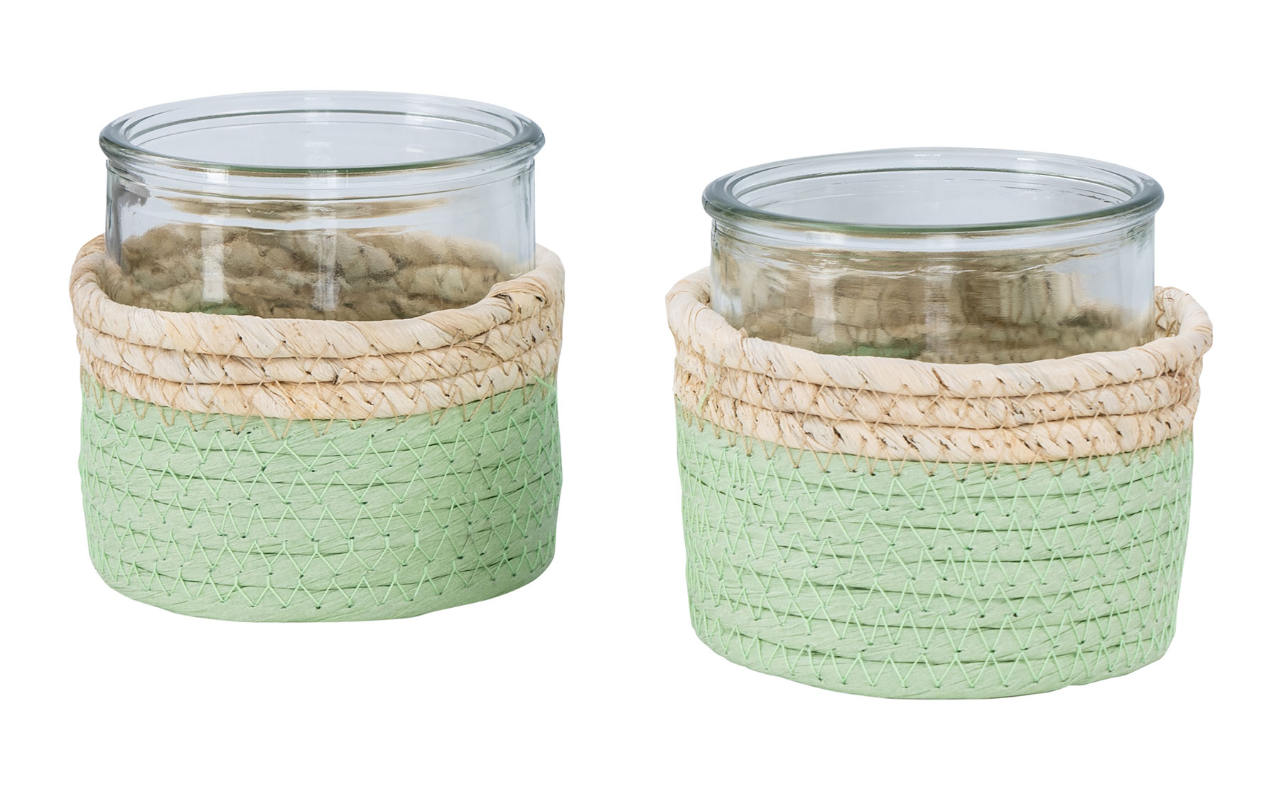 2er Set Glas Windlicht H10cm Natur Grün Teelichthalter Kerzenhalter Tischdeko
