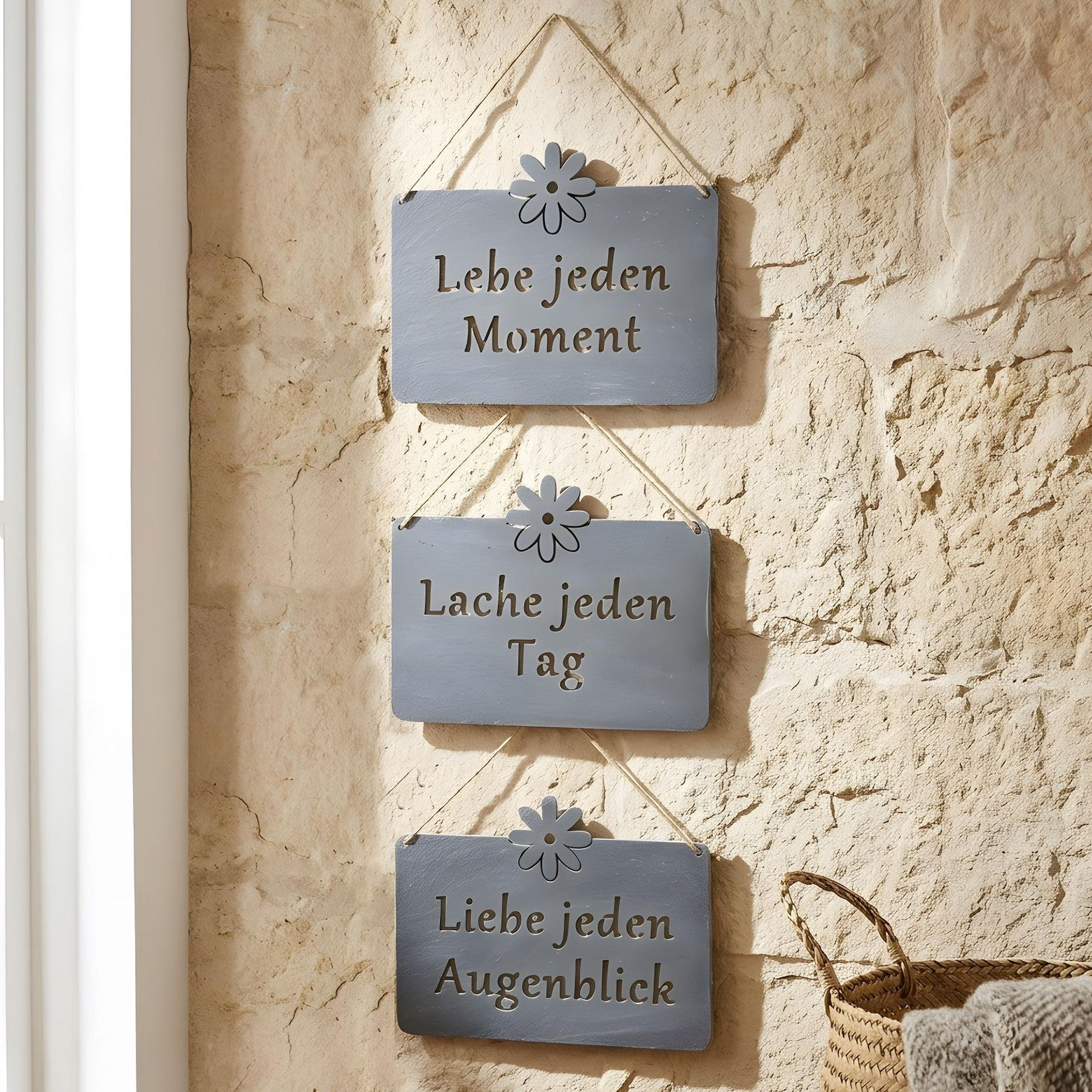 Wanddeko Metall Sprüche 3er Set Hängeschilder Betonoptik Grau Eisen Türschilder