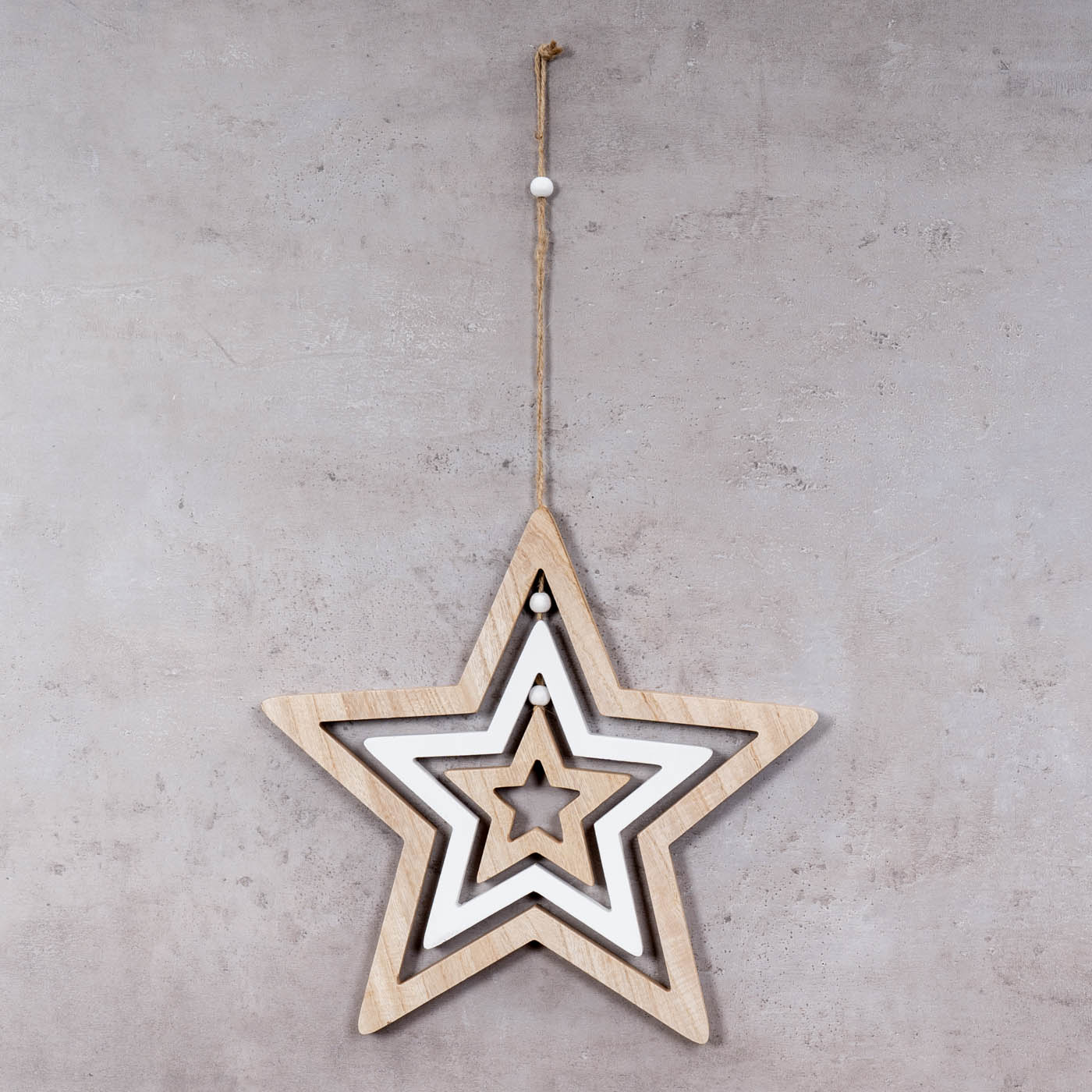 Deko Stern Mobile D35cm Windspiel MDF Holz Natur Weiß Holzstern Hängedeko Deko