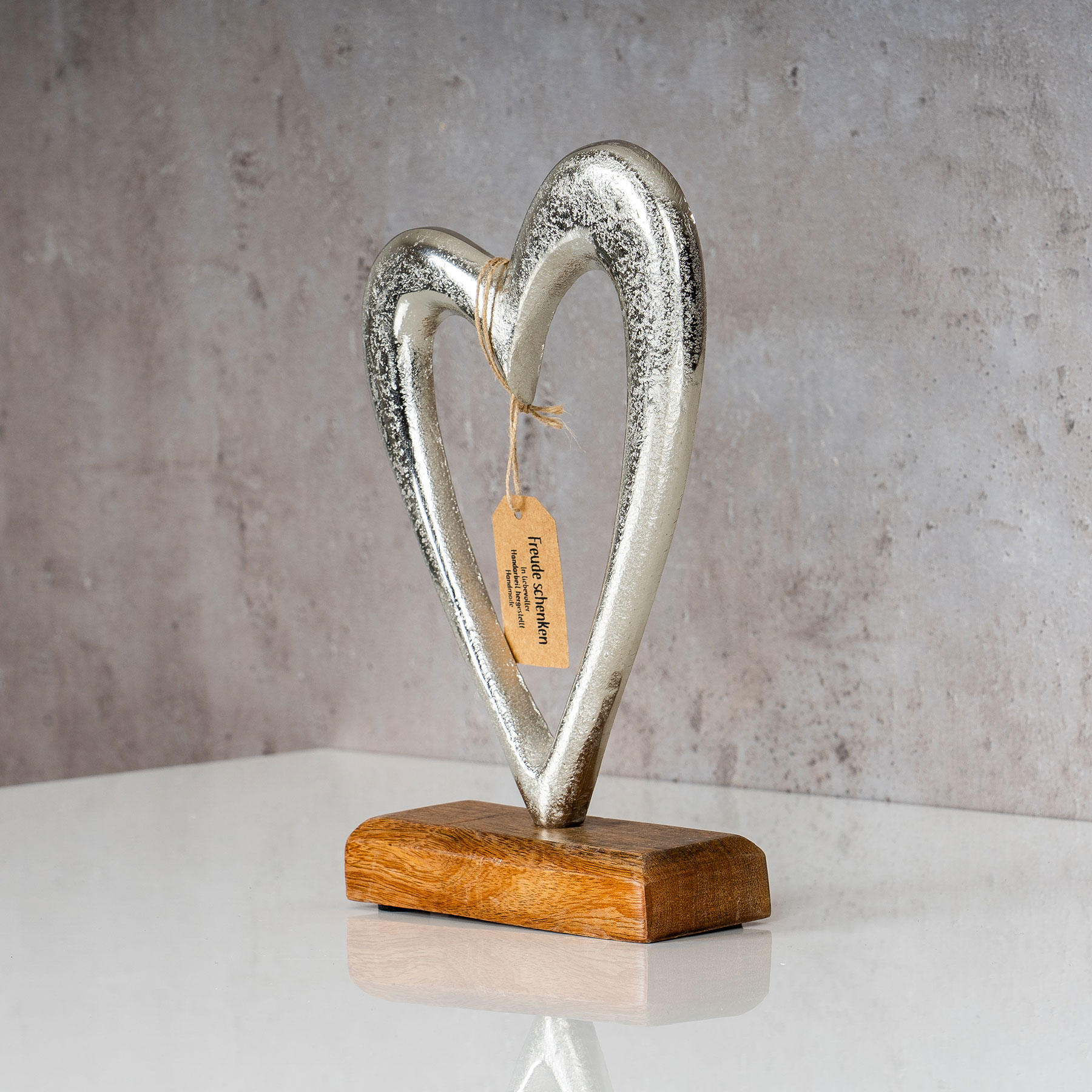 Designer Skulptur Herz H23cm Silber Mango Holz Tischdekoration Wohndekoration
