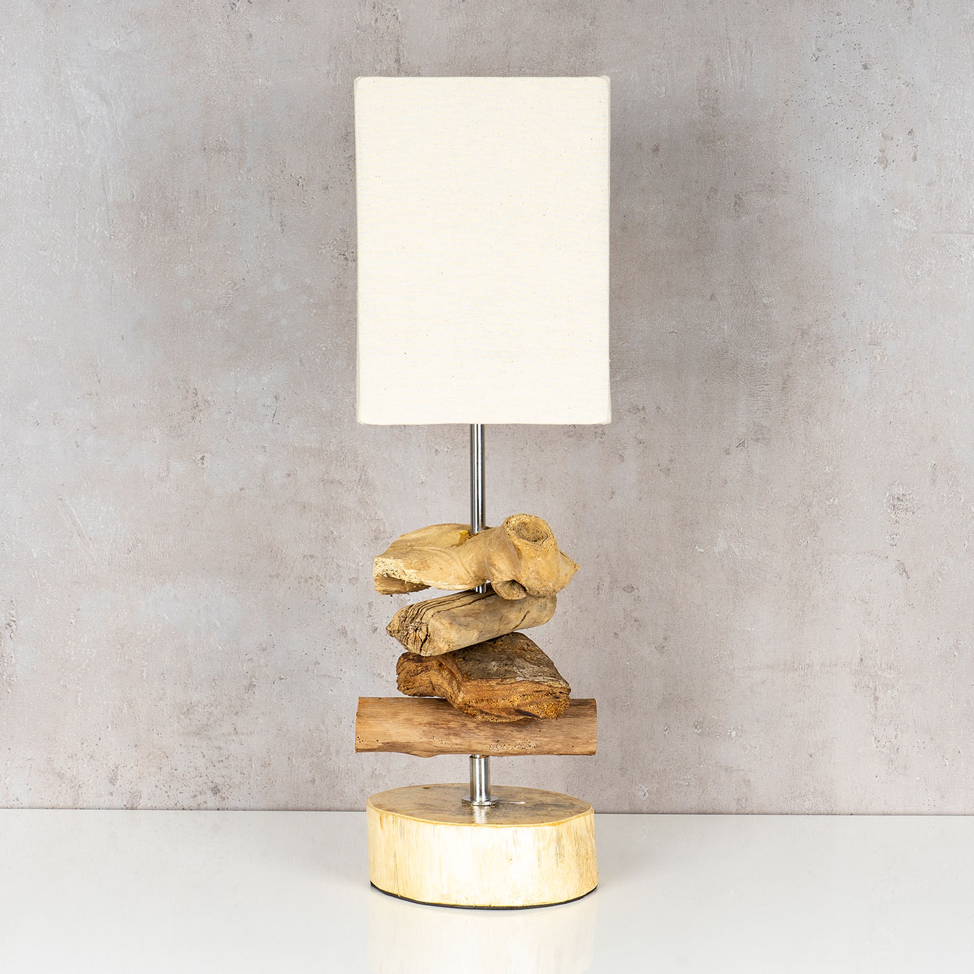 Tischlampe 15 x 50 x 15 cm Treibholz Tischleuchte Holz Lampe Teakholz Deko