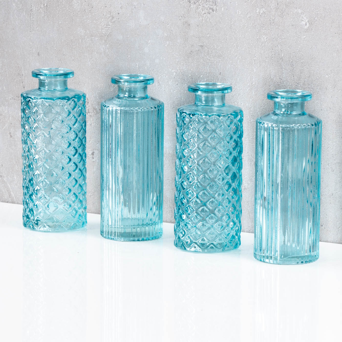 4er Set Vase Türkis H14cm Glas Blumenvase Retro Tischdeko Frühlingsdeko Glasvase