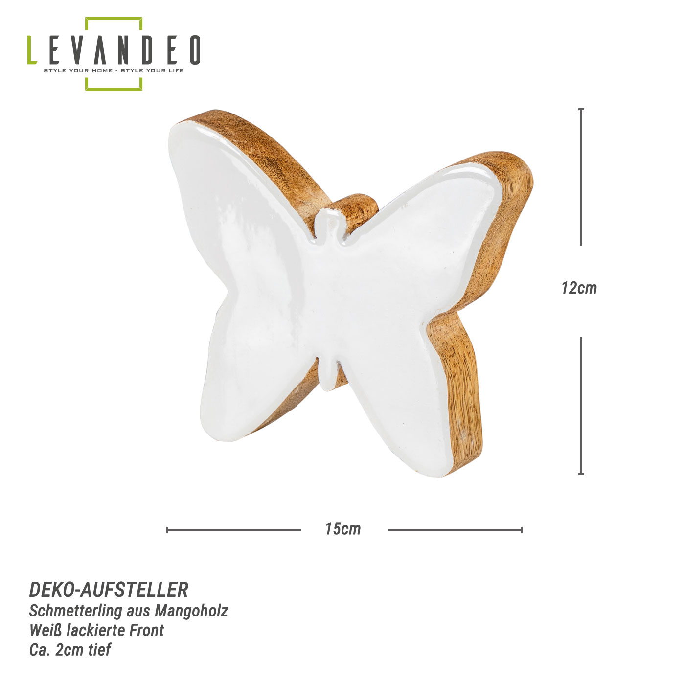 Schmetterling Holz 15x15cm Mango Weiß Natur Braun Tischdeko Deko Aufsteller