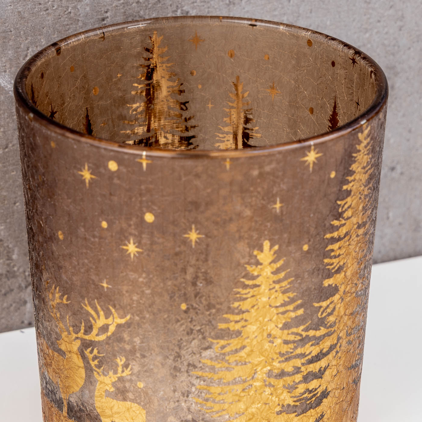 2er Set Teelichthalter Gold Braun Winter Landschaft Glas Kerzenhalter Tischdeko