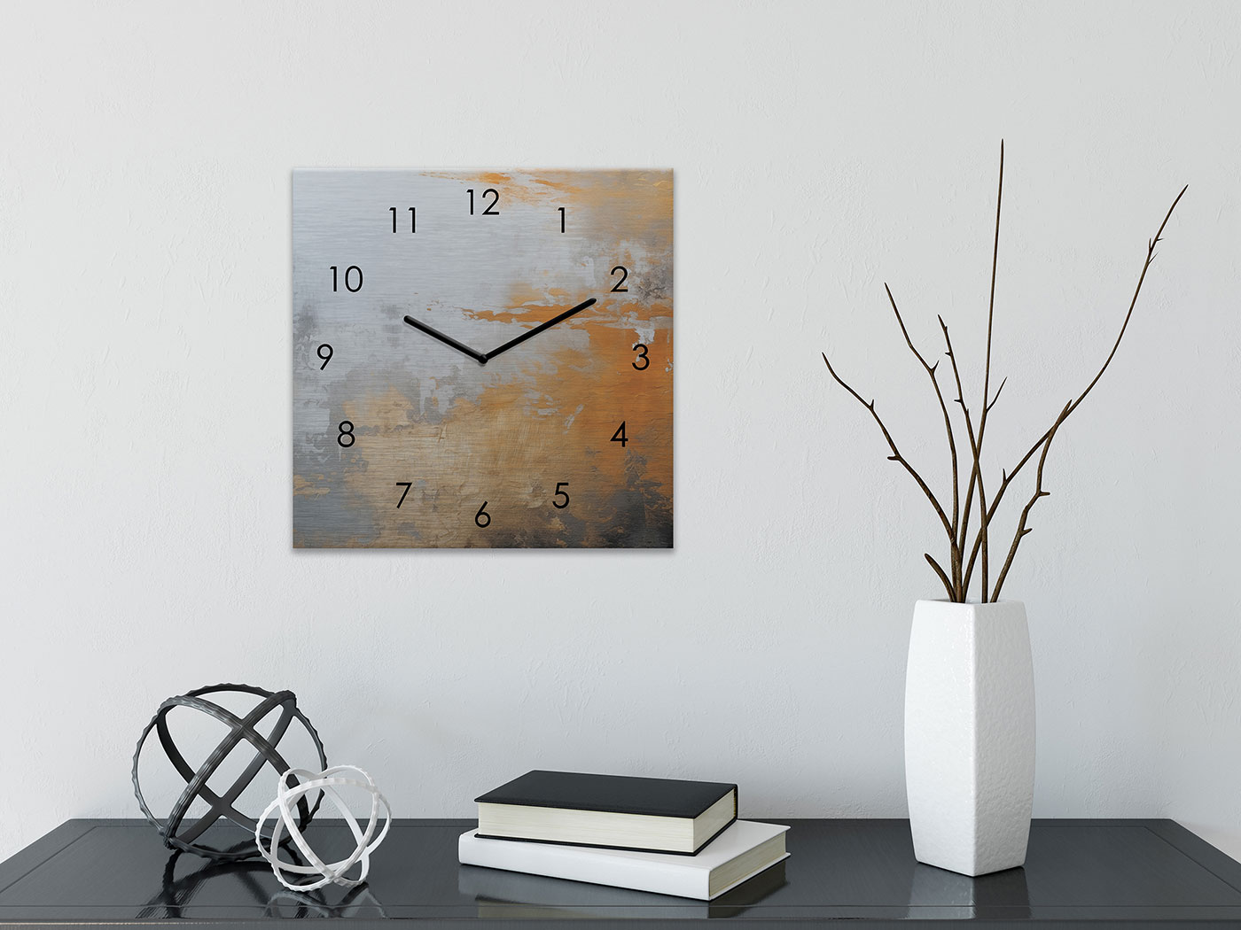 Wanduhr Metall 20x20cm Schwarz Gold Abstraktes Design Metalluhr Wanddeko Wandkunst