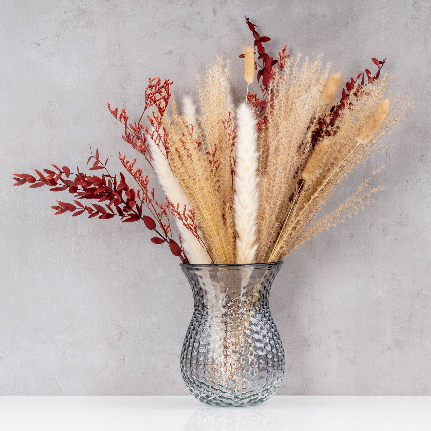 Retro Vase Grau Glas Blumenvase Dekovase Glasvase Blumendeko Tischdeko Frühling